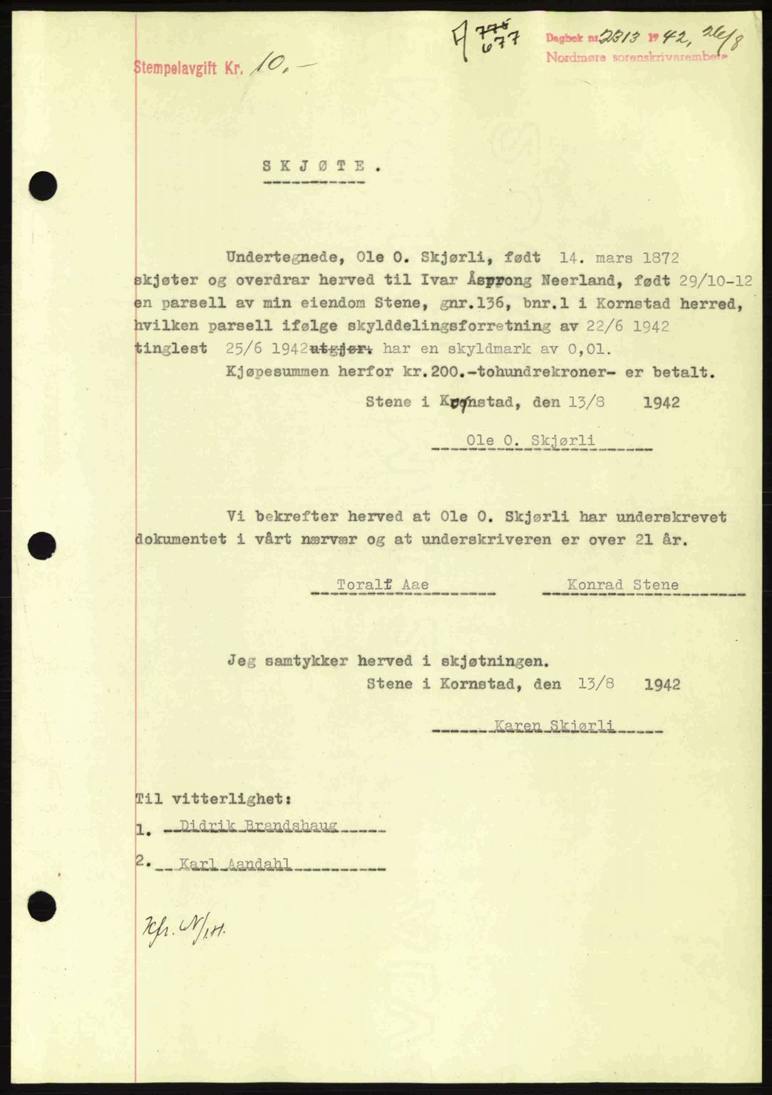 Nordmøre sorenskriveri, SAT/A-4132/1/2/2Ca: Pantebok nr. A93, 1942-1942, Dagboknr: 2313/1942
