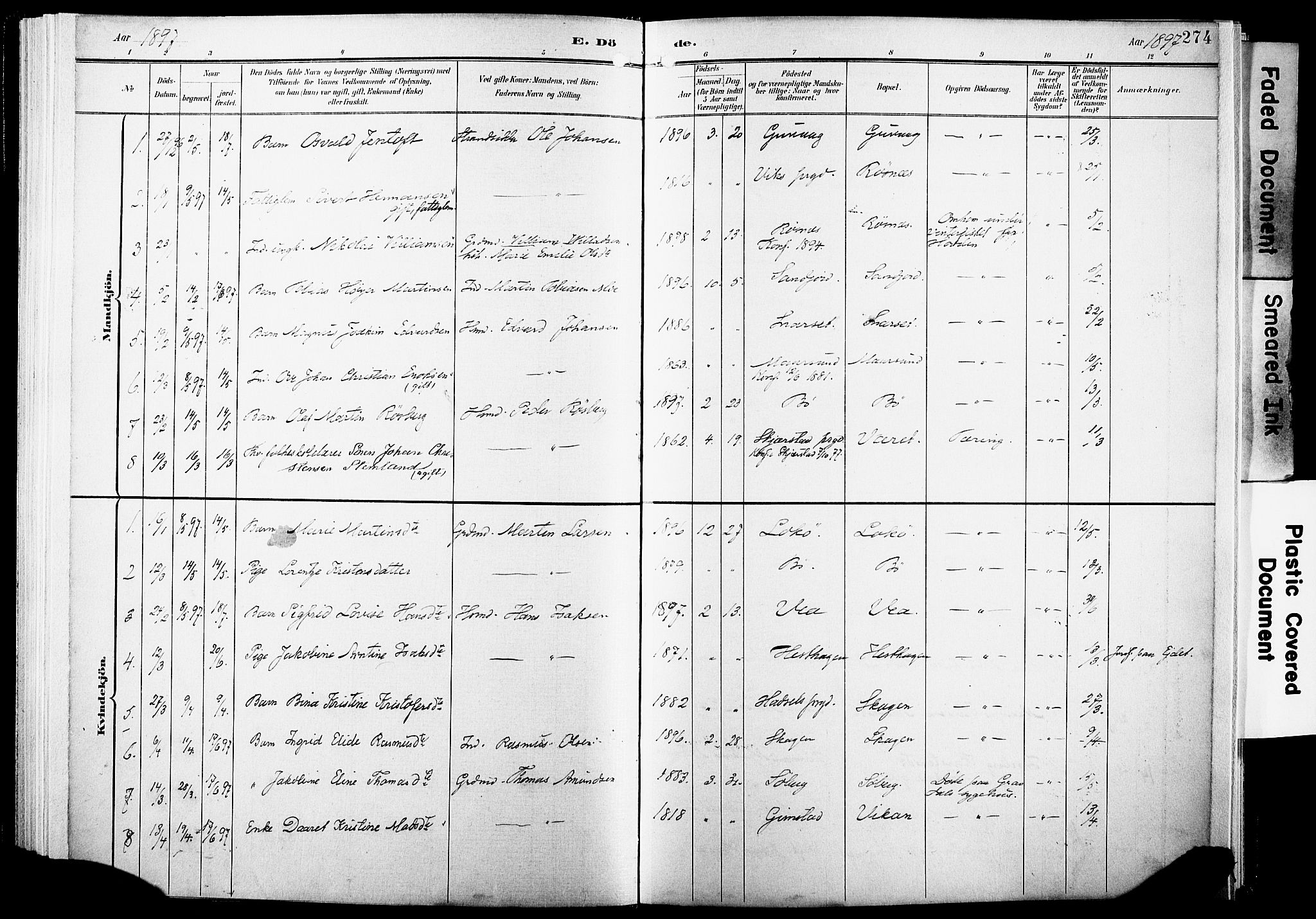 Ministerialprotokoller, klokkerbøker og fødselsregistre - Nordland, SAT/A-1459/891/L1305: Ministerialbok nr. 891A10, 1895-1921, s. 274