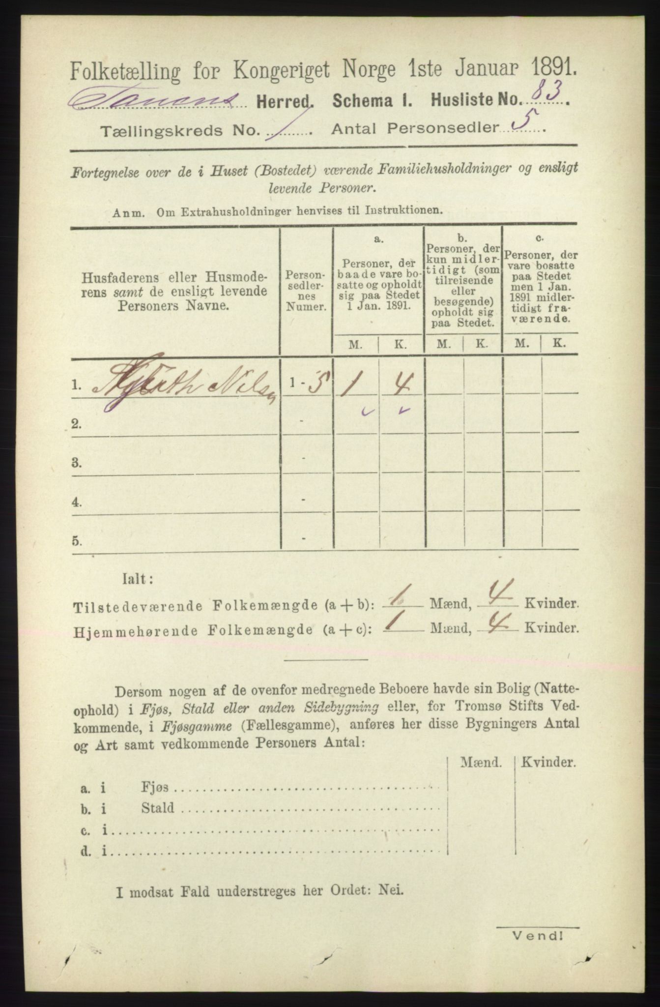 RA, Folketelling 1891 for 2025 Tana herred, 1891, s. 107