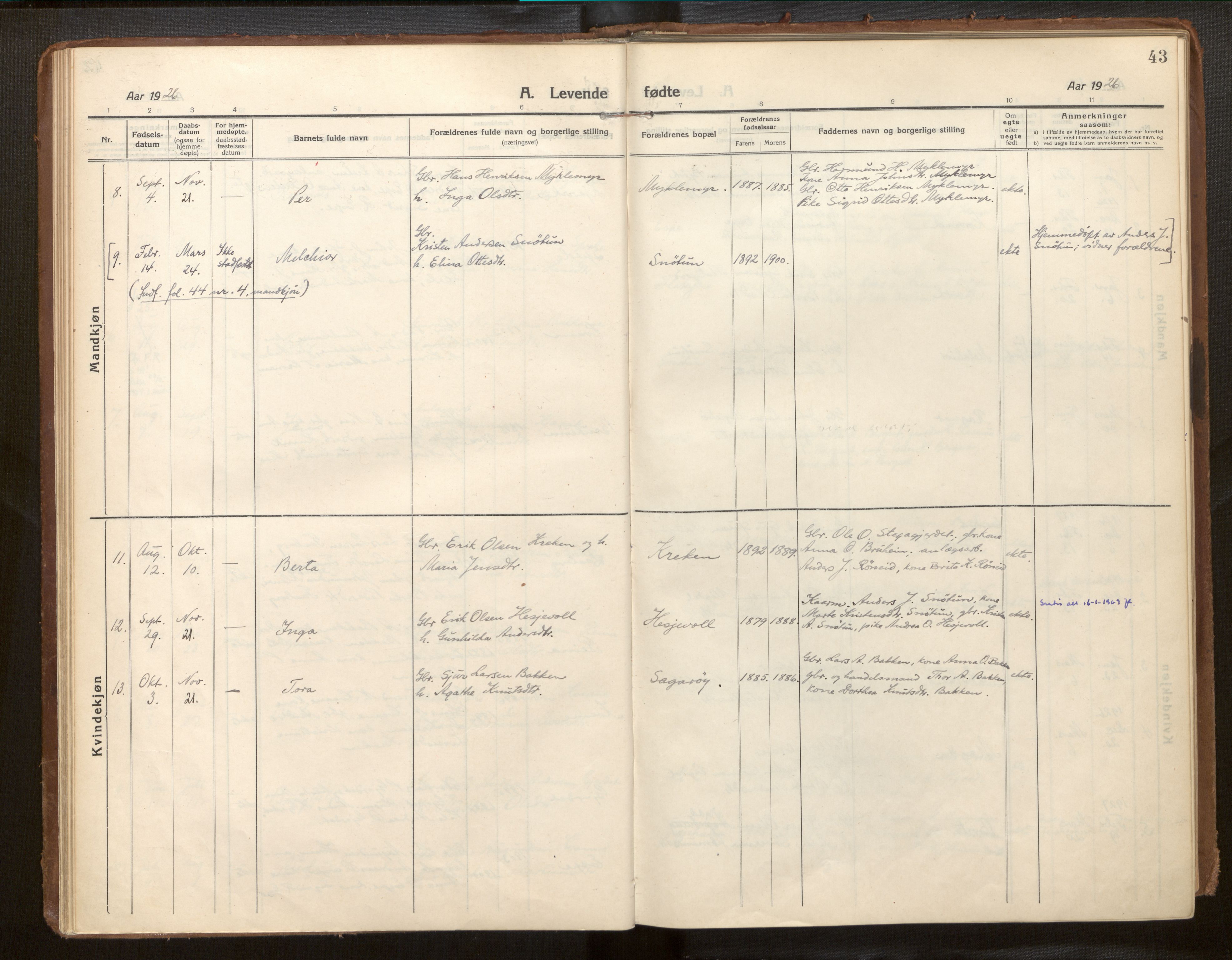 Jostedal sokneprestembete, SAB/A-80601/H/Haa/Haab/L0002: Ministerialbok nr. B 2, 1915-1931, s. 43