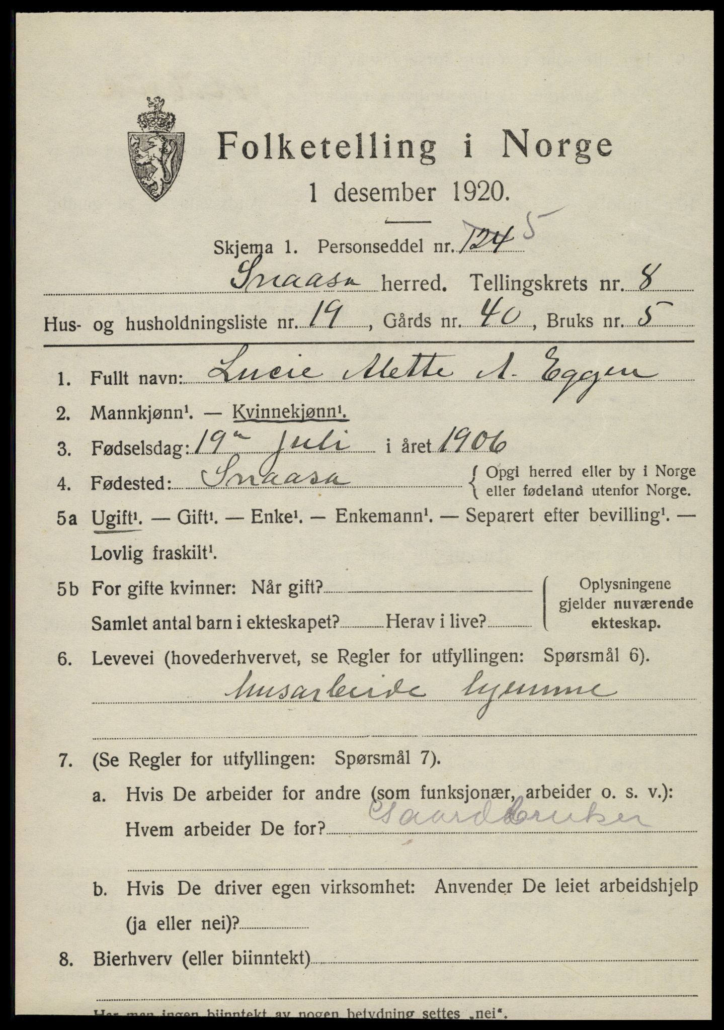 SAT, Folketelling 1920 for 1736 Snåsa herred, 1920, s. 3416