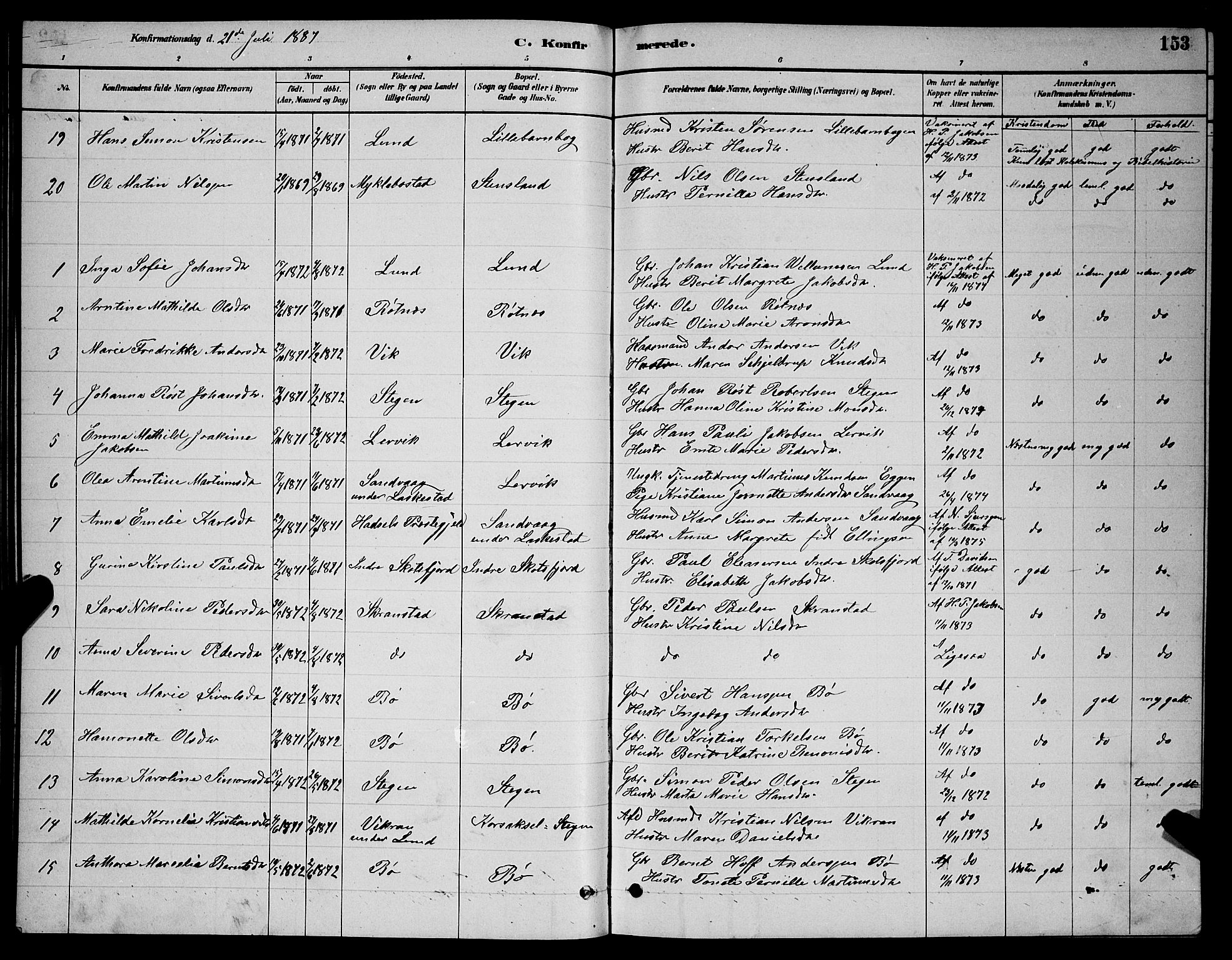 Ministerialprotokoller, klokkerbøker og fødselsregistre - Nordland, AV/SAT-A-1459/855/L0816: Klokkerbok nr. 855C05, 1879-1894, s. 153