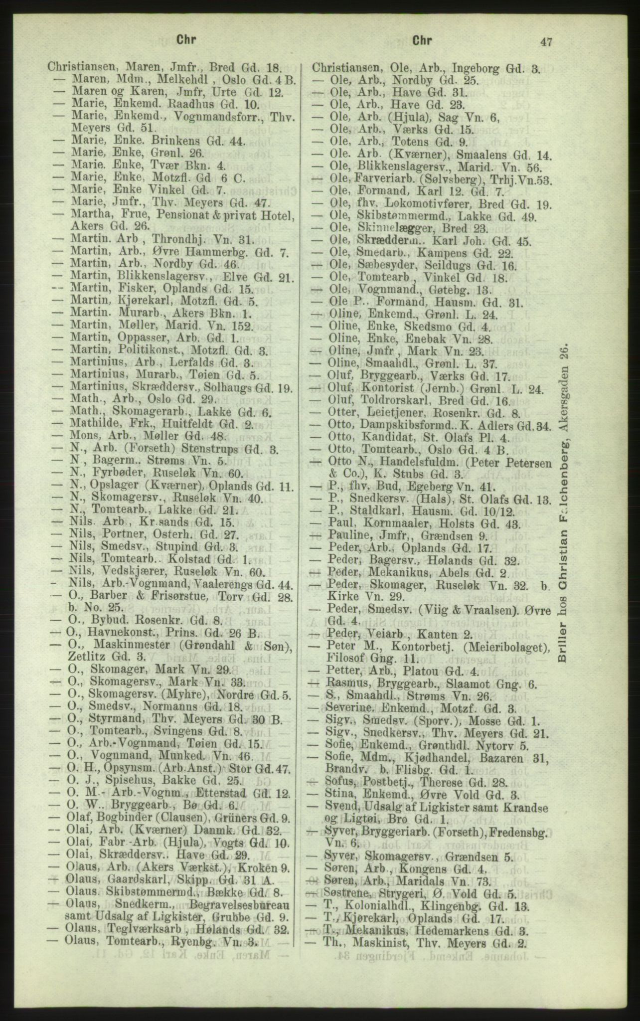 Kristiania/Oslo adressebok, PUBL/-, 1884, s. 47