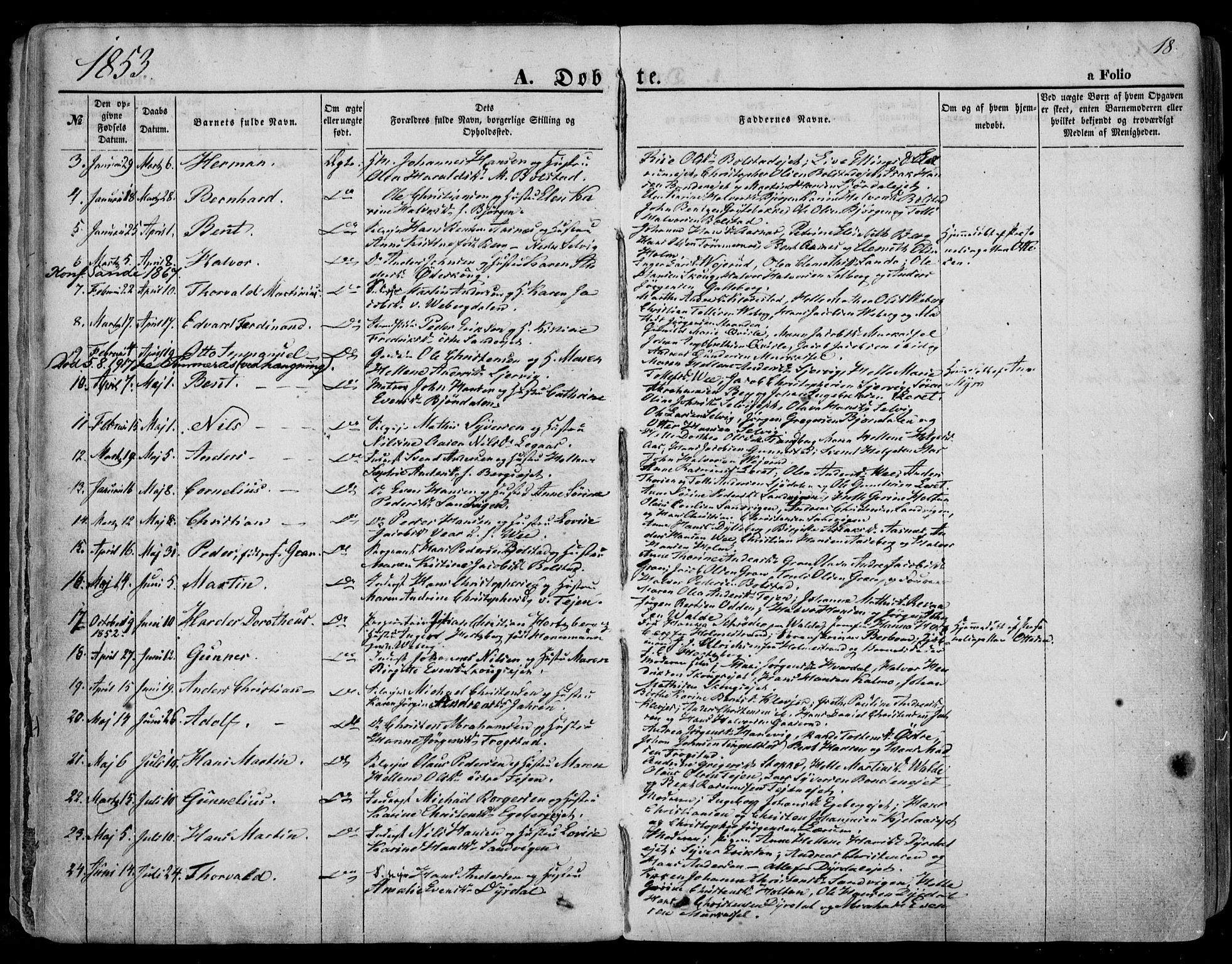 Sande Kirkebøker, AV/SAKO-A-53/F/Fa/L0004: Ministerialbok nr. 4, 1847-1864, s. 18