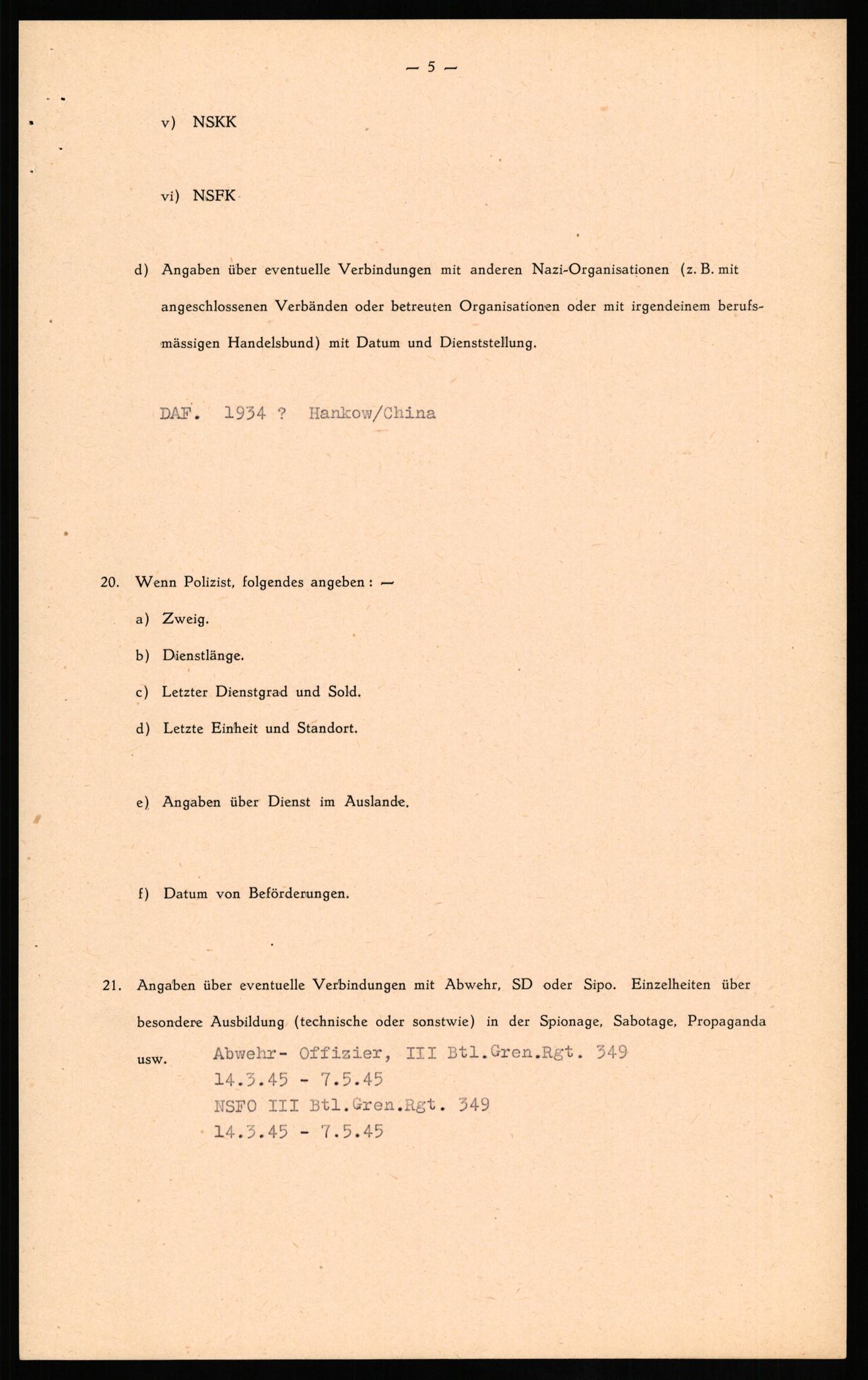 Forsvaret, Forsvarets overkommando II, AV/RA-RAFA-3915/D/Db/L0020: CI Questionaires. Tyske okkupasjonsstyrker i Norge. Tyskere., 1945-1946, s. 188