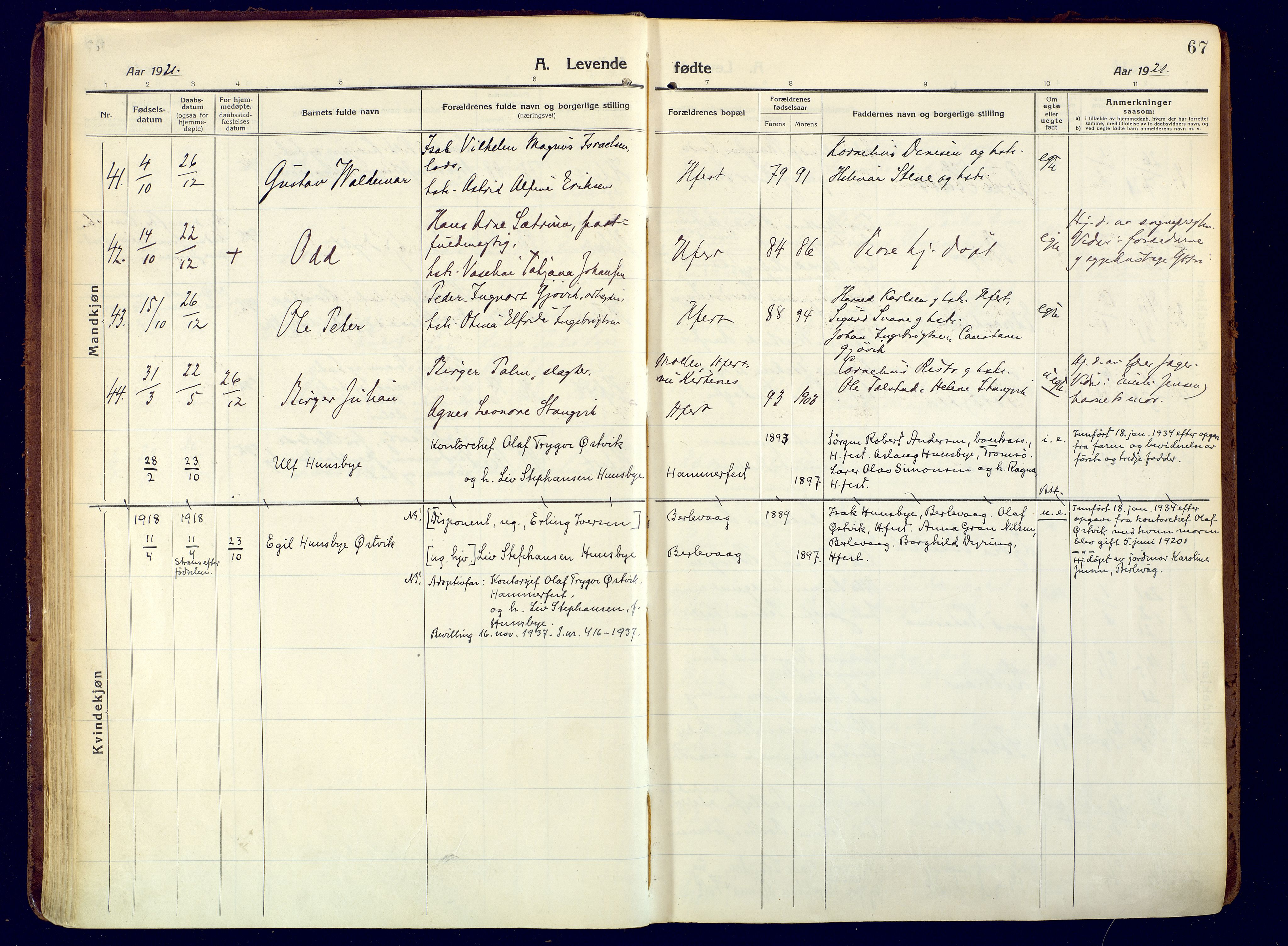 Hammerfest sokneprestkontor, SATØ/S-1347/H/Ha/L0015.kirke: Ministerialbok nr. 15, 1916-1923, s. 67