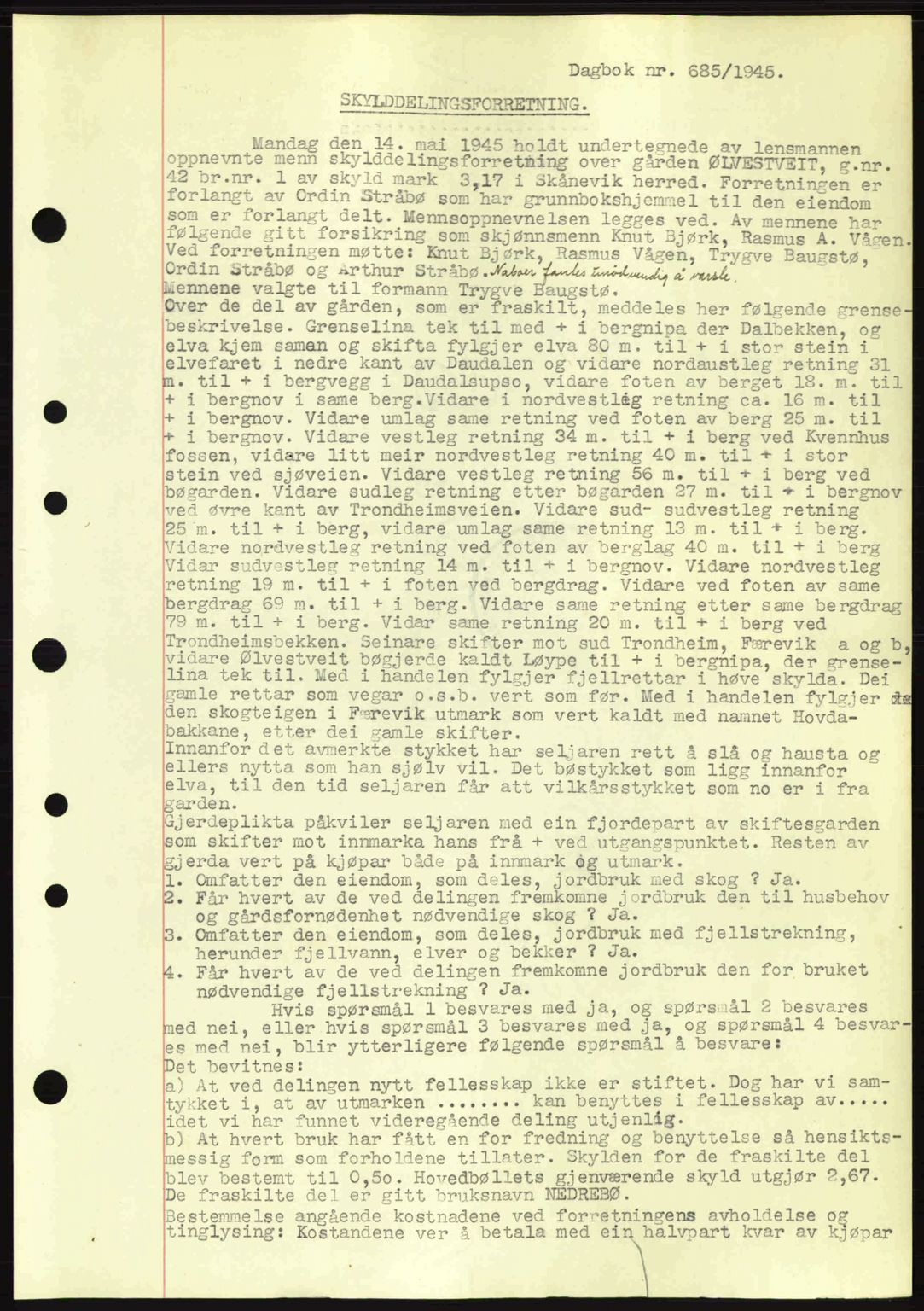 Sunnhordland sorenskrivar, AV/SAB-A-2401: Pantebok nr. A77, 1945-1945, Dagboknr: 685/1945