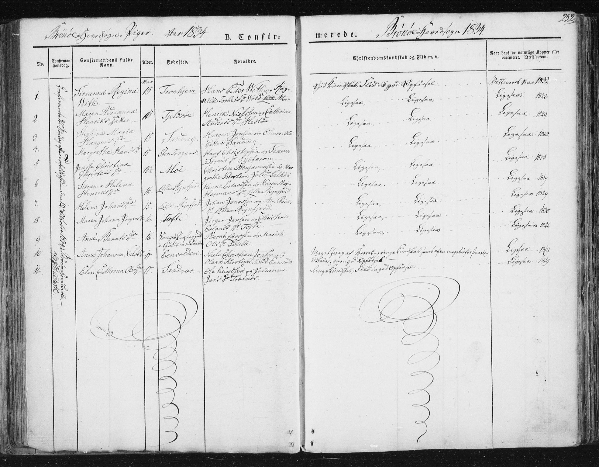 Ministerialprotokoller, klokkerbøker og fødselsregistre - Nordland, AV/SAT-A-1459/813/L0198: Ministerialbok nr. 813A08, 1834-1874, s. 252