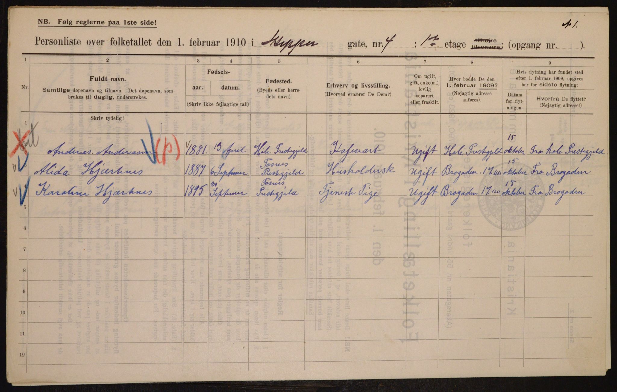 OBA, Kommunal folketelling 1.2.1910 for Kristiania, 1910, s. 91051