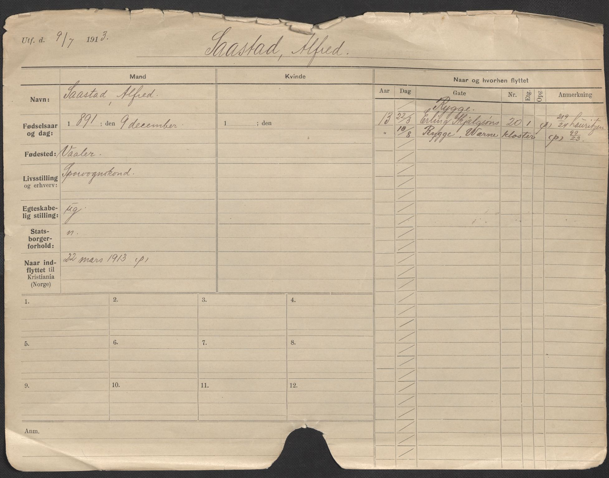 Oslo folkeregister, Registerkort, AV/SAO-A-11715/F/Fa/Fac/L0010: Menn, 1906-1914, s. 2a