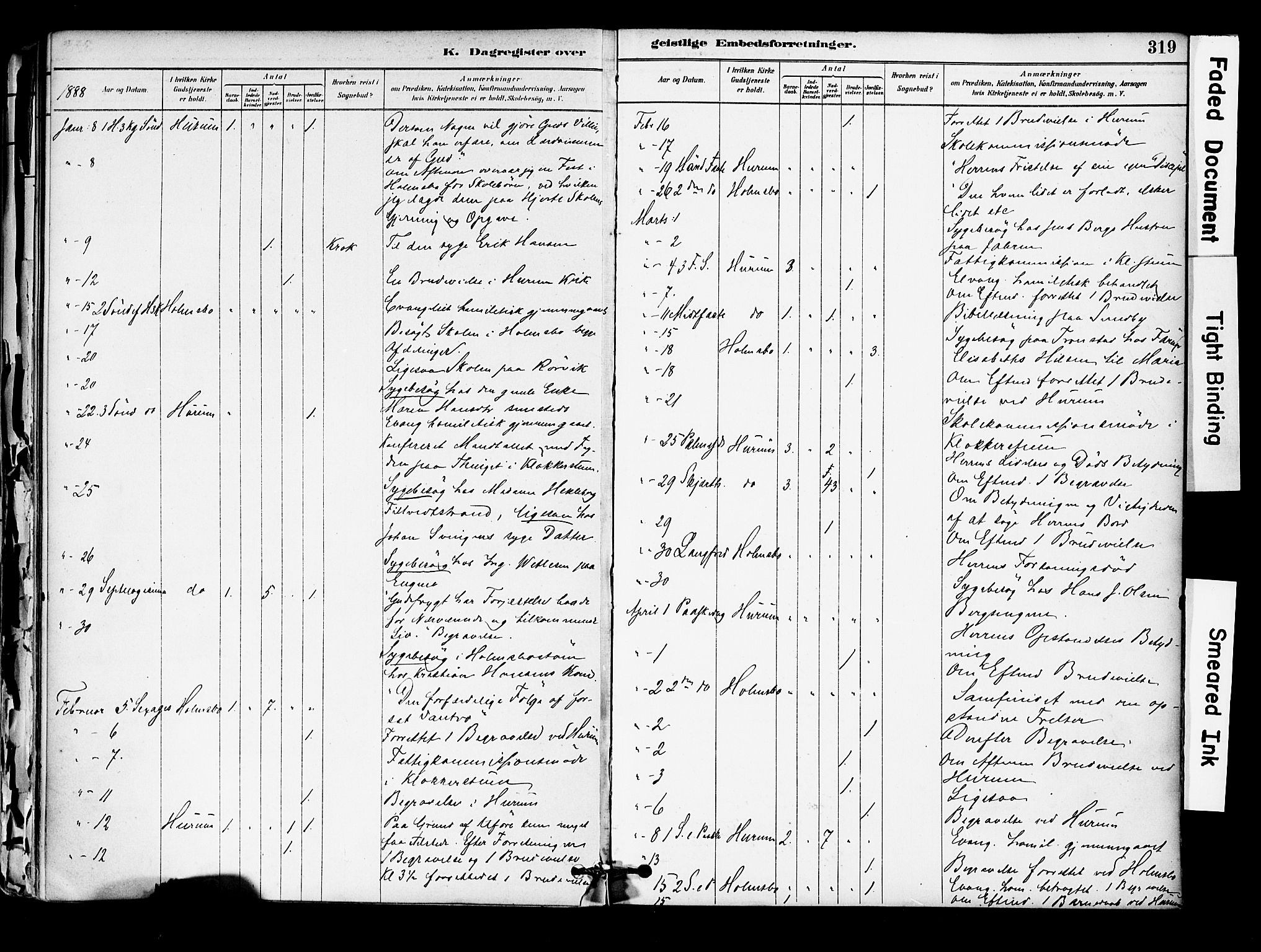 Hurum kirkebøker, AV/SAKO-A-229/F/Fa/L0014: Ministerialbok nr. 14, 1882-1895, s. 319