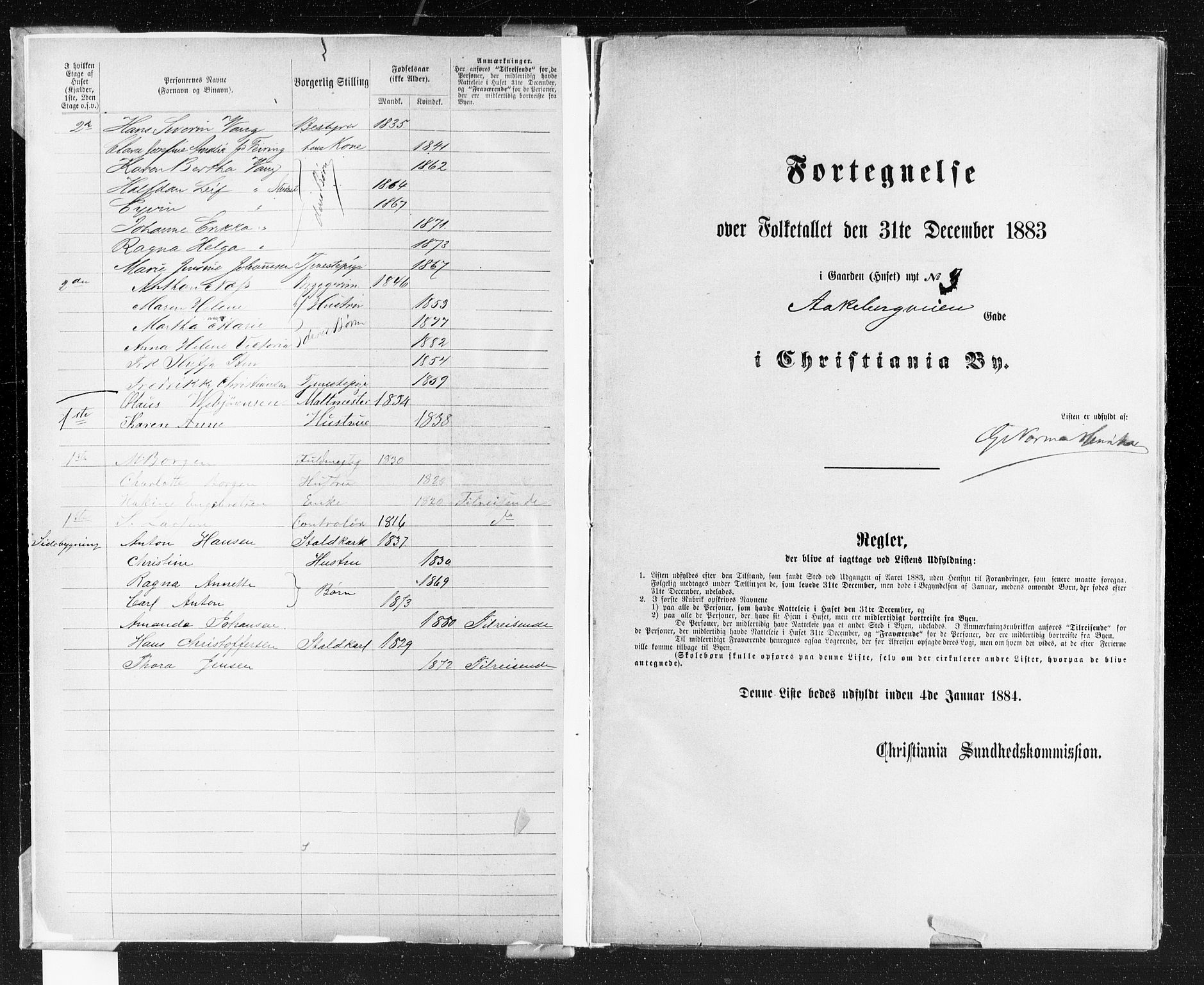 OBA, Kommunal folketelling 31.12.1883 for Kristiania kjøpstad, 1883, s. 3