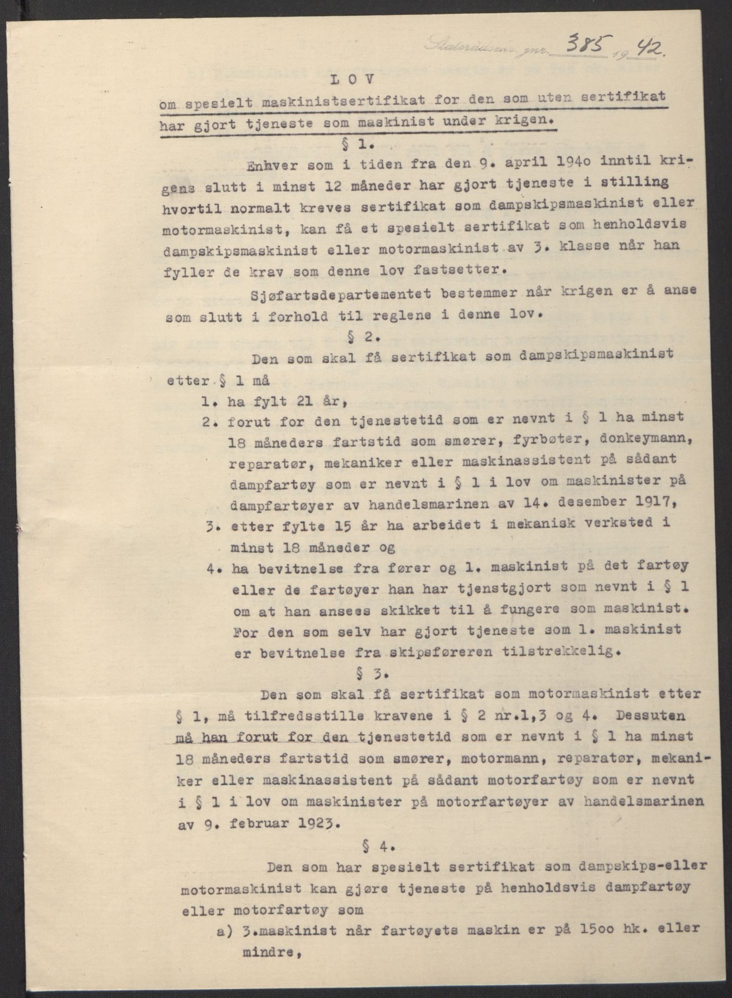 NS-administrasjonen 1940-1945 (Statsrådsekretariatet, de kommisariske statsråder mm), AV/RA-S-4279/D/Db/L0097: Lover I, 1942, s. 253