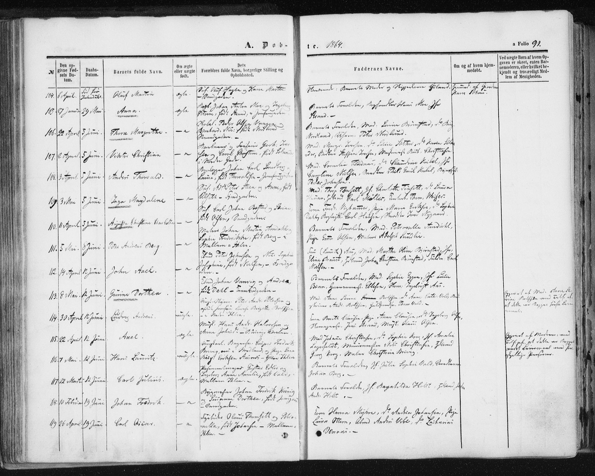 Ministerialprotokoller, klokkerbøker og fødselsregistre - Sør-Trøndelag, SAT/A-1456/602/L0115: Ministerialbok nr. 602A13, 1860-1872, s. 91