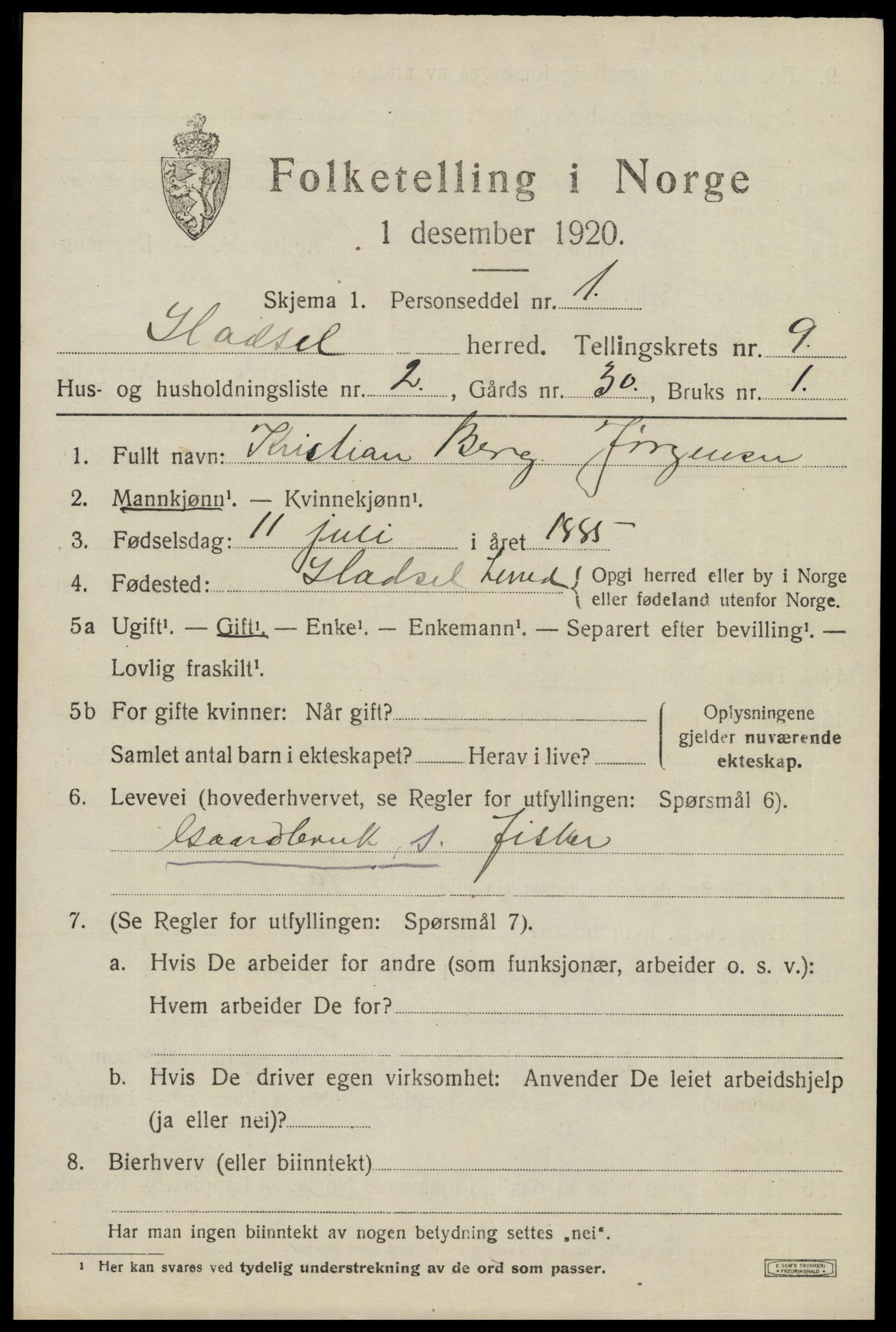 SAT, Folketelling 1920 for 1866 Hadsel herred, 1920, s. 7676