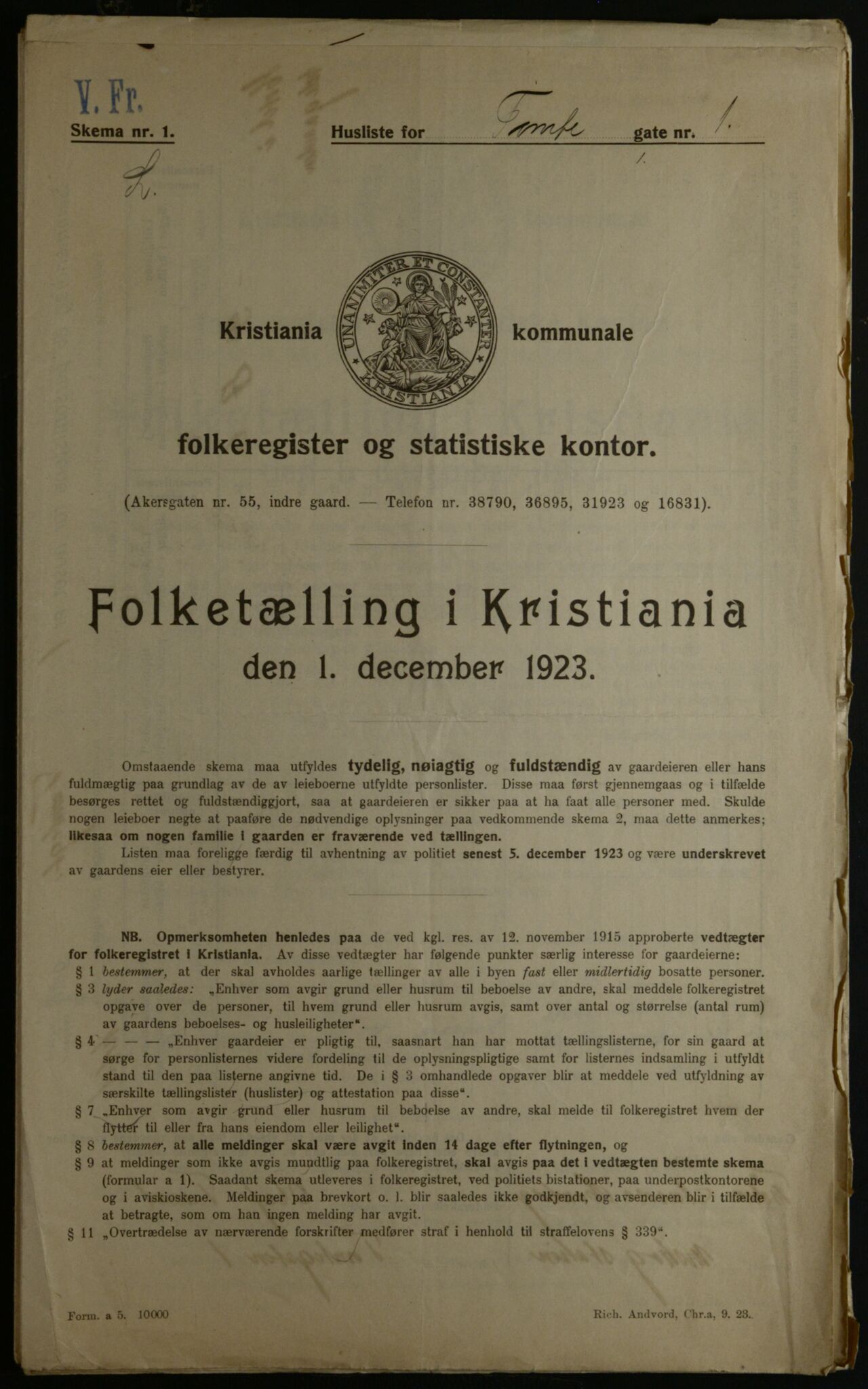 OBA, Kommunal folketelling 1.12.1923 for Kristiania, 1923, s. 125225