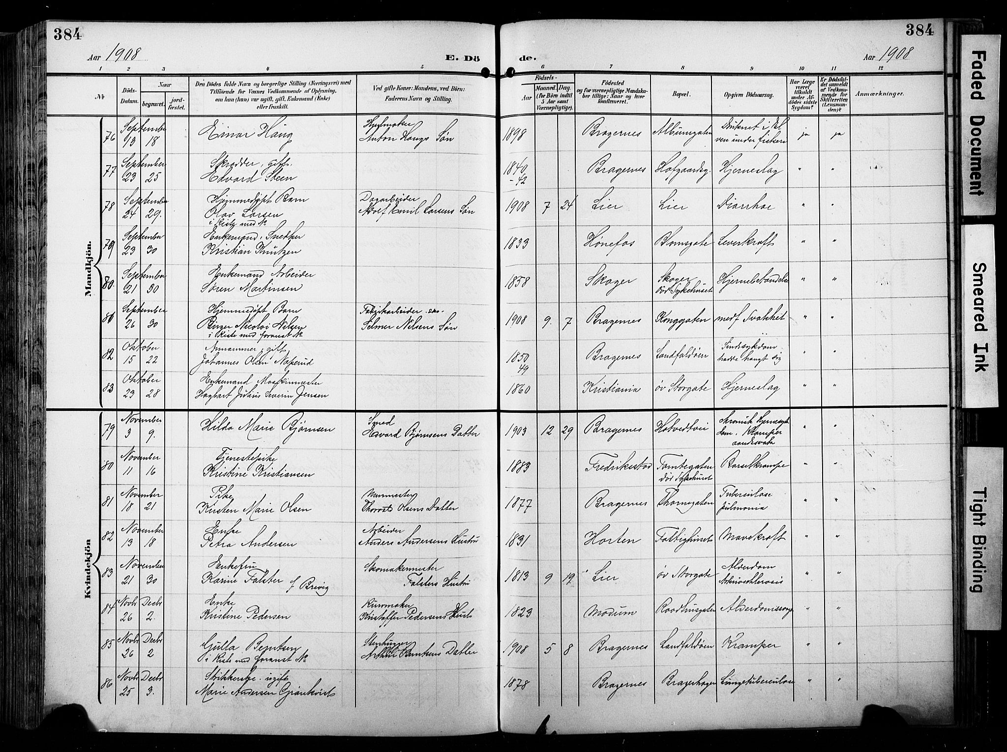 Bragernes kirkebøker, AV/SAKO-A-6/F/Fb/L0009: Ministerialbok nr. II 9, 1902-1911, s. 384