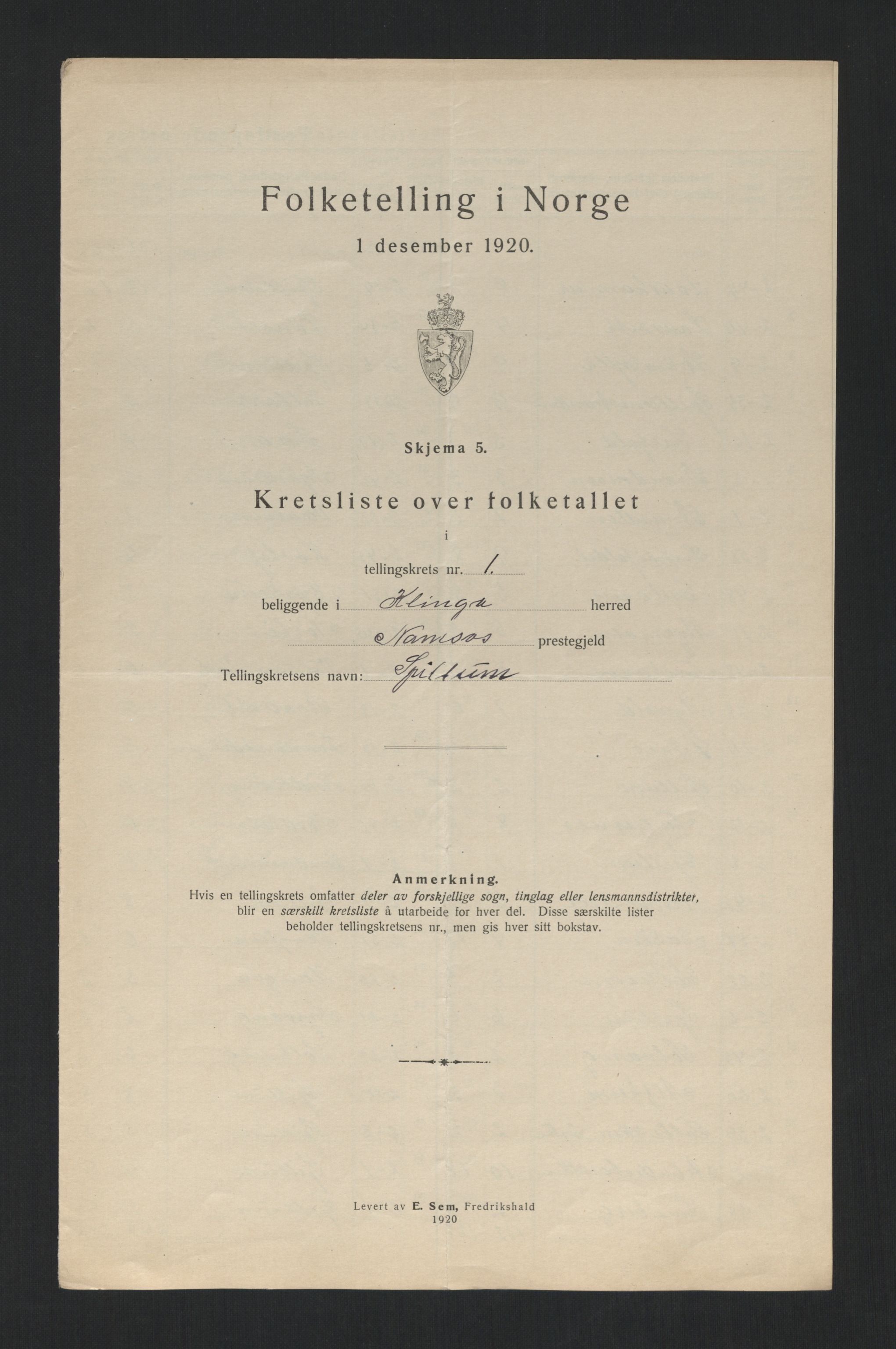 SAT, Folketelling 1920 for 1746 Klinga herred, 1920, s. 11