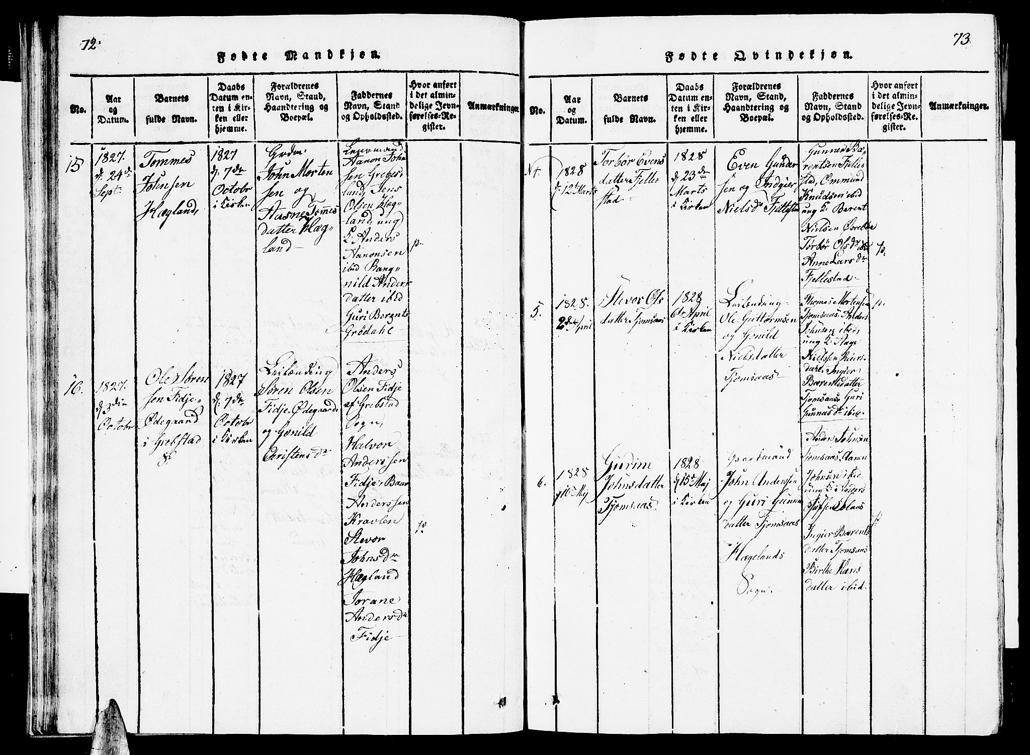 Vennesla sokneprestkontor, AV/SAK-1111-0045/Fb/Fbc/L0001: Klokkerbok nr. B 1, 1820-1834, s. 72-73