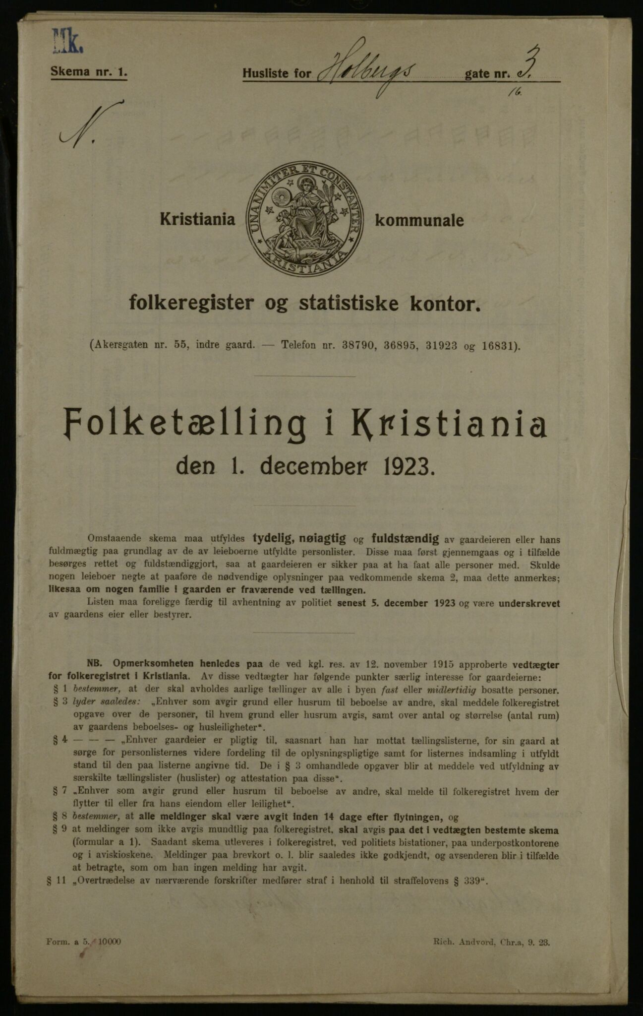 OBA, Kommunal folketelling 1.12.1923 for Kristiania, 1923, s. 45081