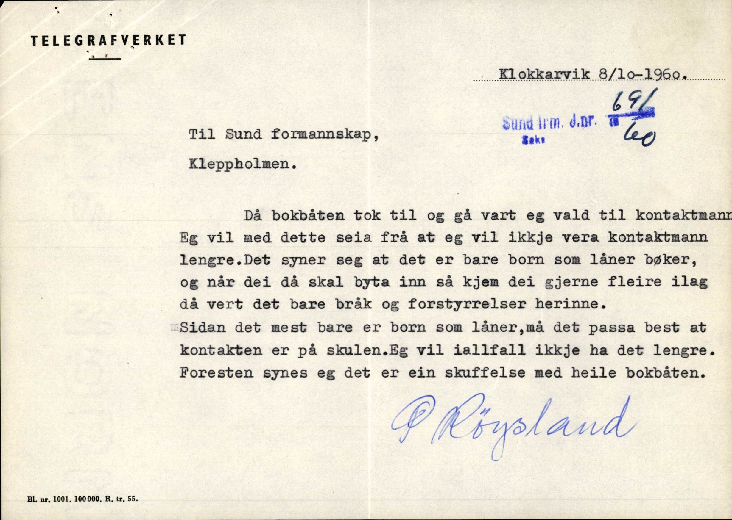 Sund kommune. Formannskapet, IKAH/1245-021/E/Ed/L0003/0001/0001: Emneordna korrespondanse. B / Biblioteksentralen, 1960
