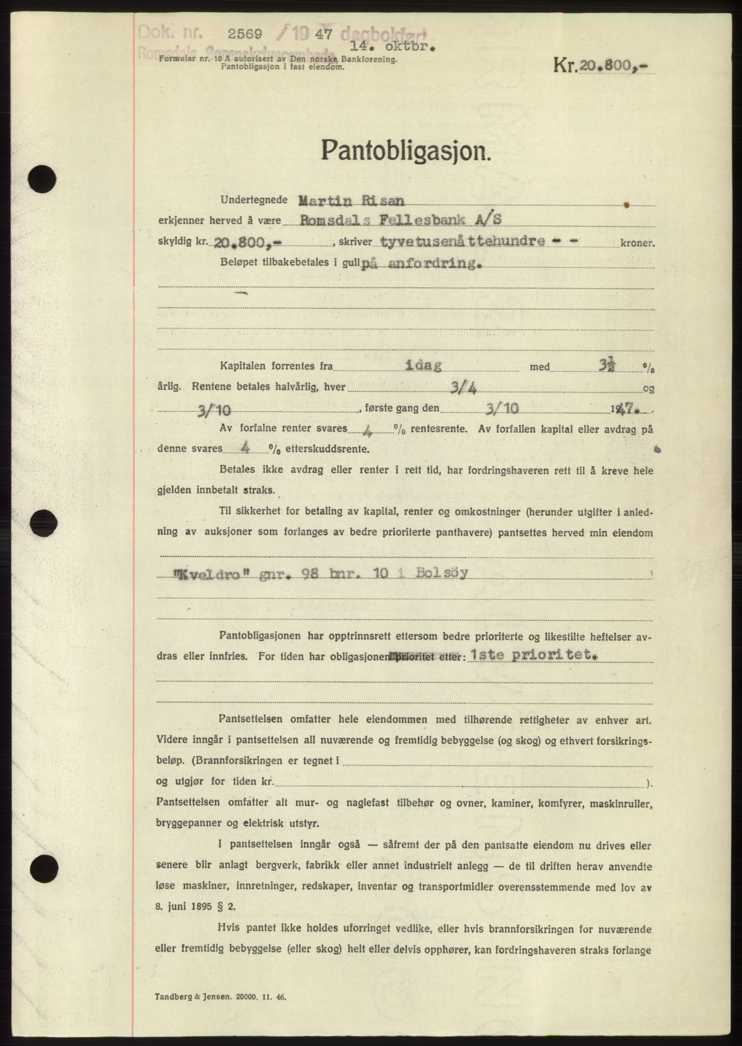 Romsdal sorenskriveri, SAT/A-4149/1/2/2C: Pantebok nr. B3, 1946-1948, Dagboknr: 2569/1947