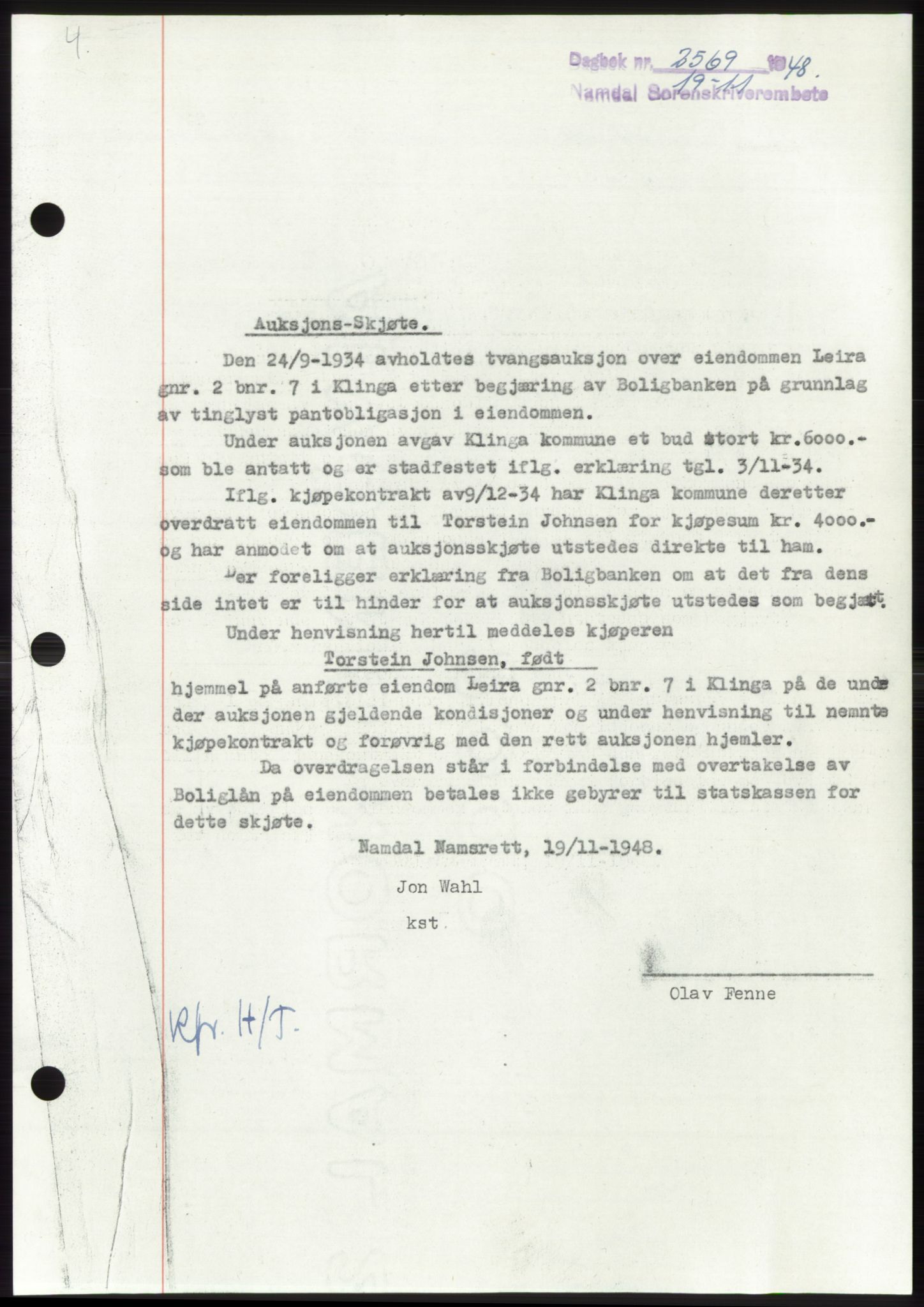 Namdal sorenskriveri, SAT/A-4133/1/2/2C: Pantebok nr. -, 1948-1948, Dagboknr: 2569/1948