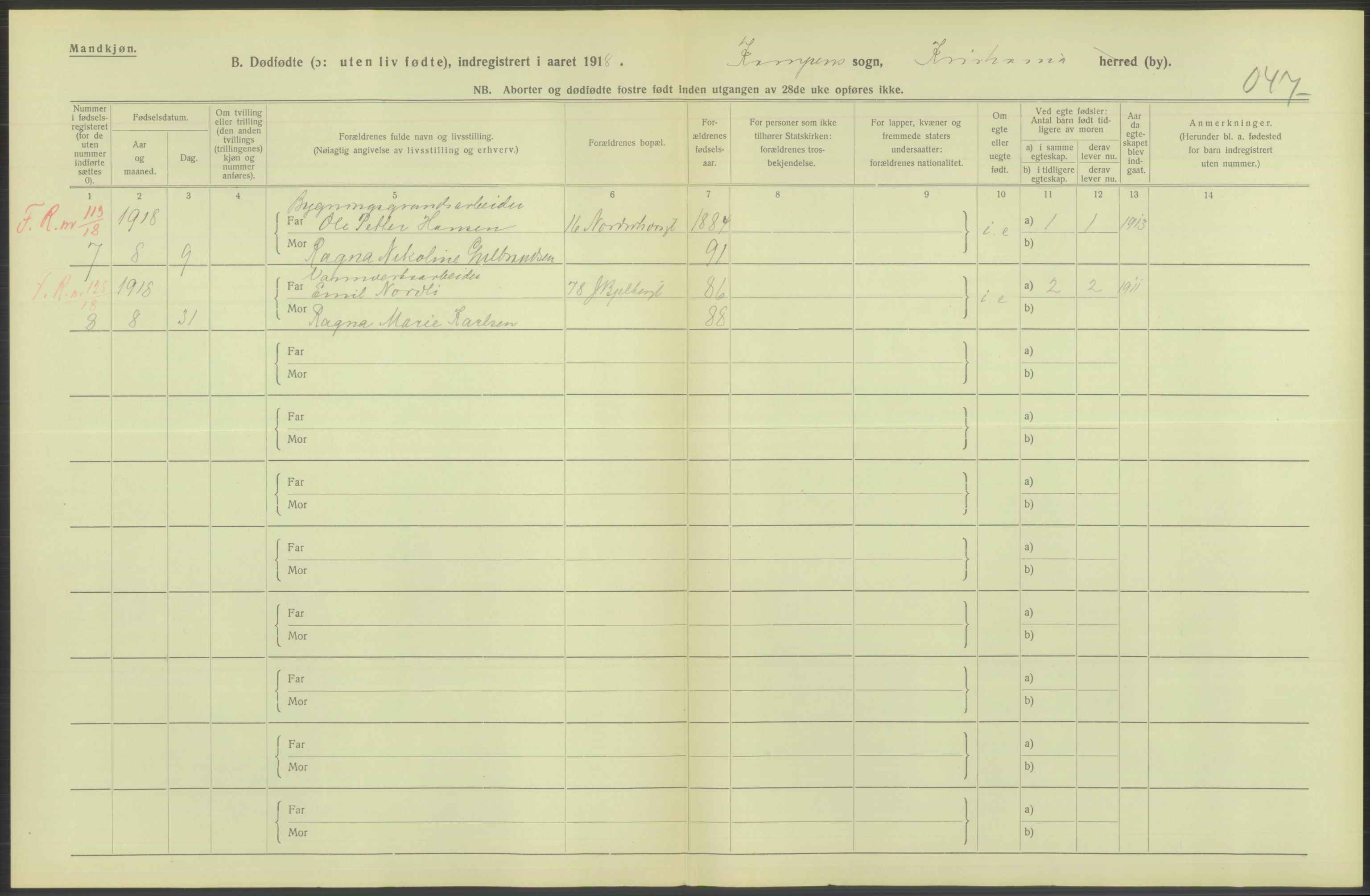 Statistisk sentralbyrå, Sosiodemografiske emner, Befolkning, RA/S-2228/D/Df/Dfb/Dfbh/L0011: Kristiania: Døde, dødfødte, 1918, s. 624