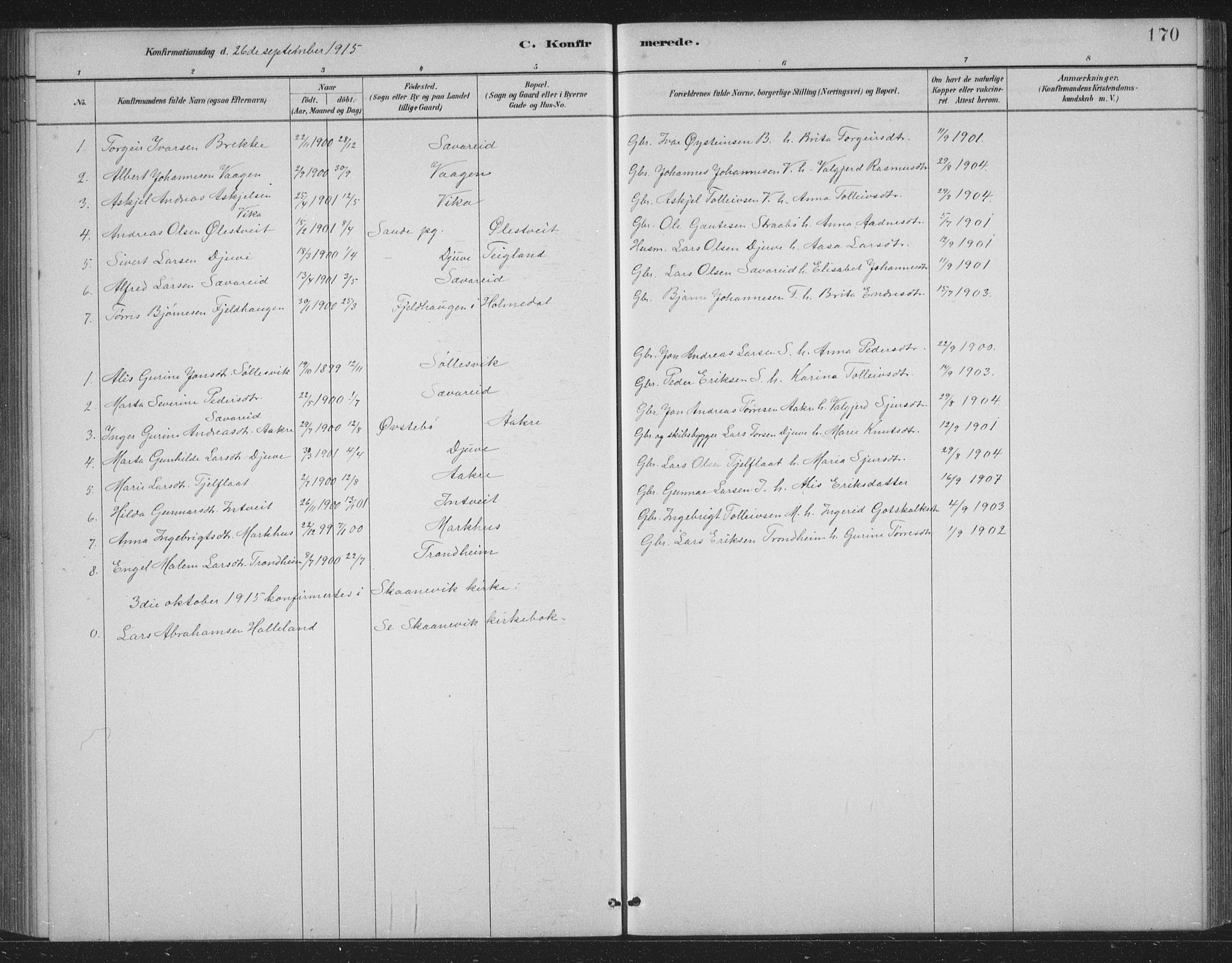 Skånevik sokneprestembete, AV/SAB-A-77801/H/Hab: Klokkerbok nr. B 2, 1881-1920, s. 170