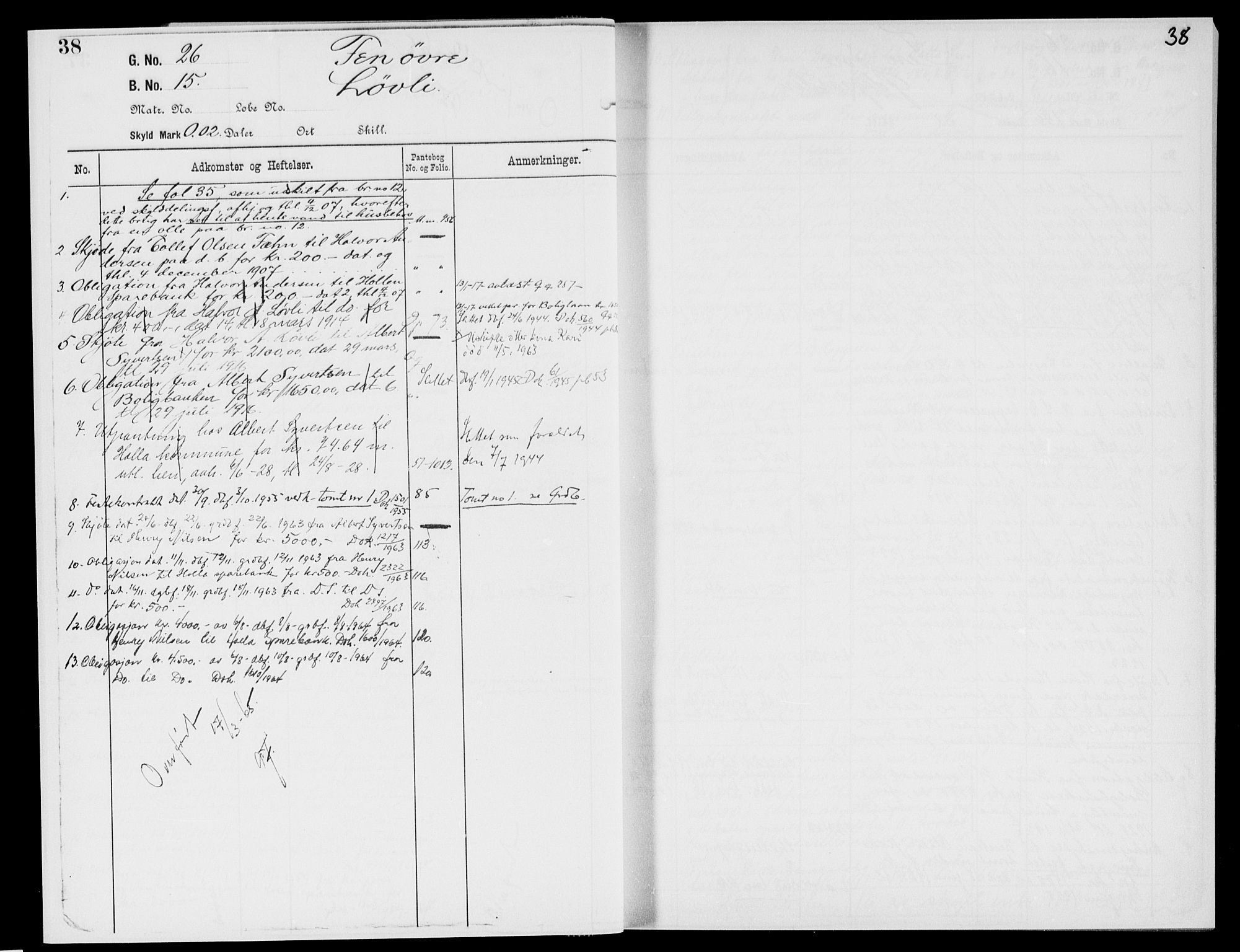 Nedre Telemark sorenskriveri, AV/SAKO-A-135/G/Gb/Gbg/L0002: Panteregister nr. VII 2, s. 38