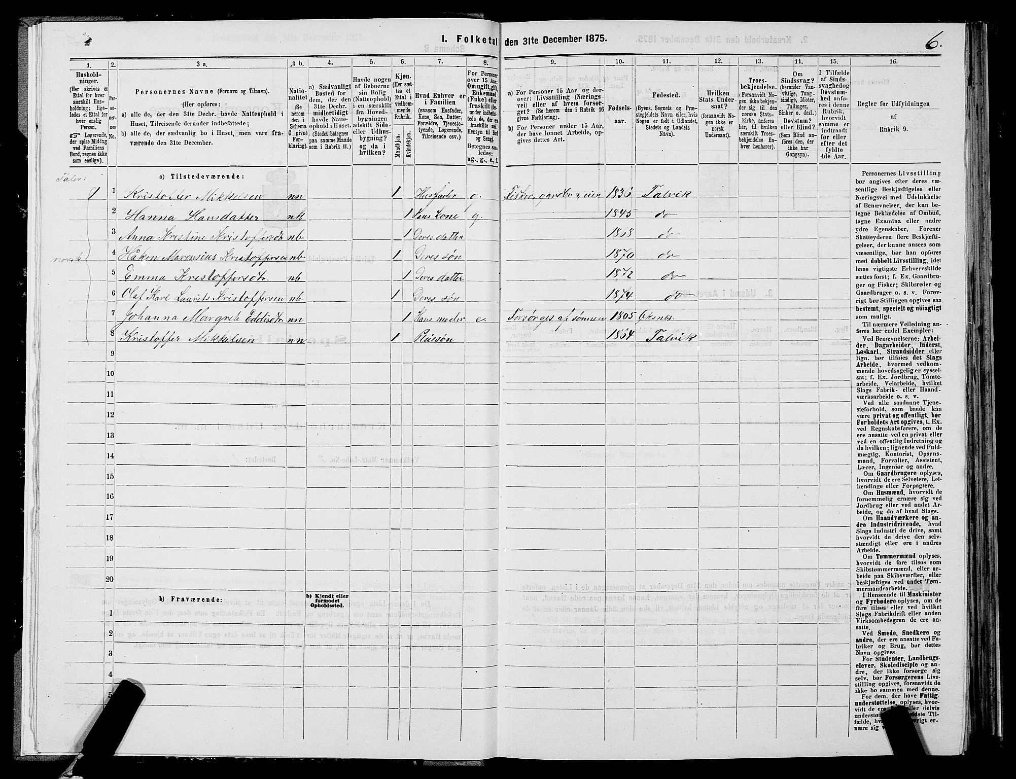 SATØ, Folketelling 1875 for 2013P Talvik prestegjeld, 1875, s. 1006