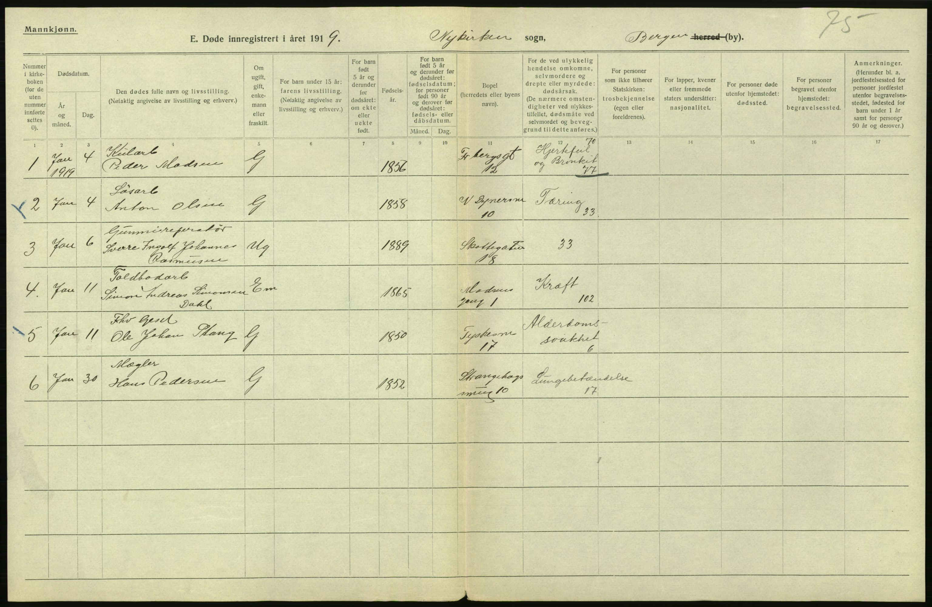 Statistisk sentralbyrå, Sosiodemografiske emner, Befolkning, RA/S-2228/D/Df/Dfb/Dfbi/L0035: Bergen: Gifte, døde, dødfødte., 1919, s. 568