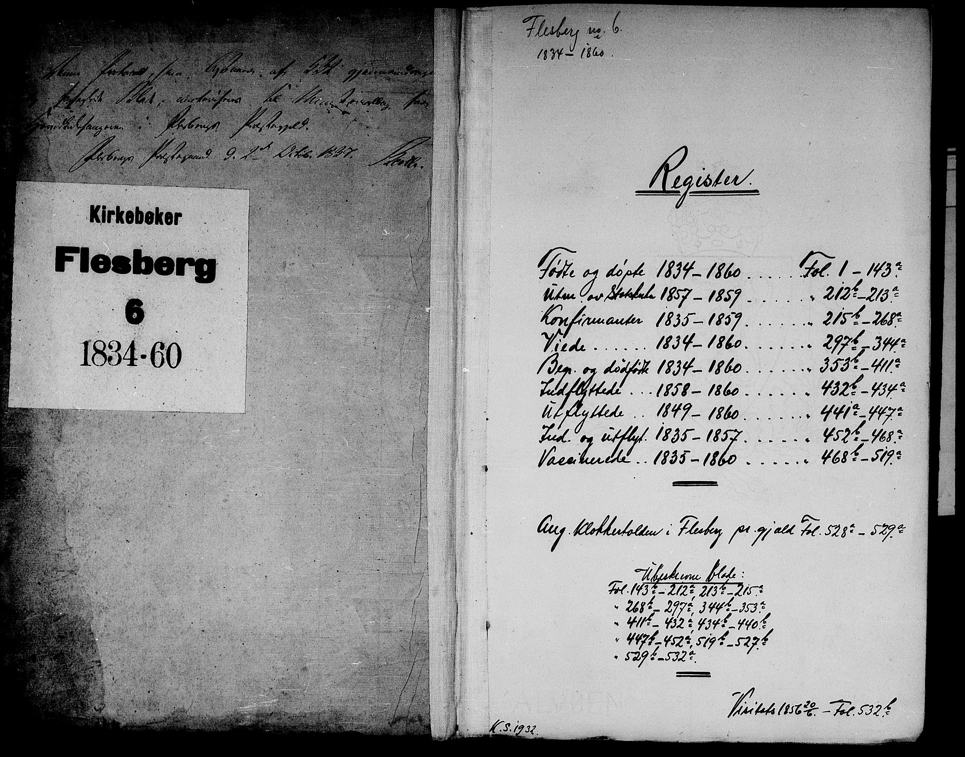 Flesberg kirkebøker, SAKO/A-18/G/Ga/L0002: Klokkerbok nr. I 2, 1834-1860