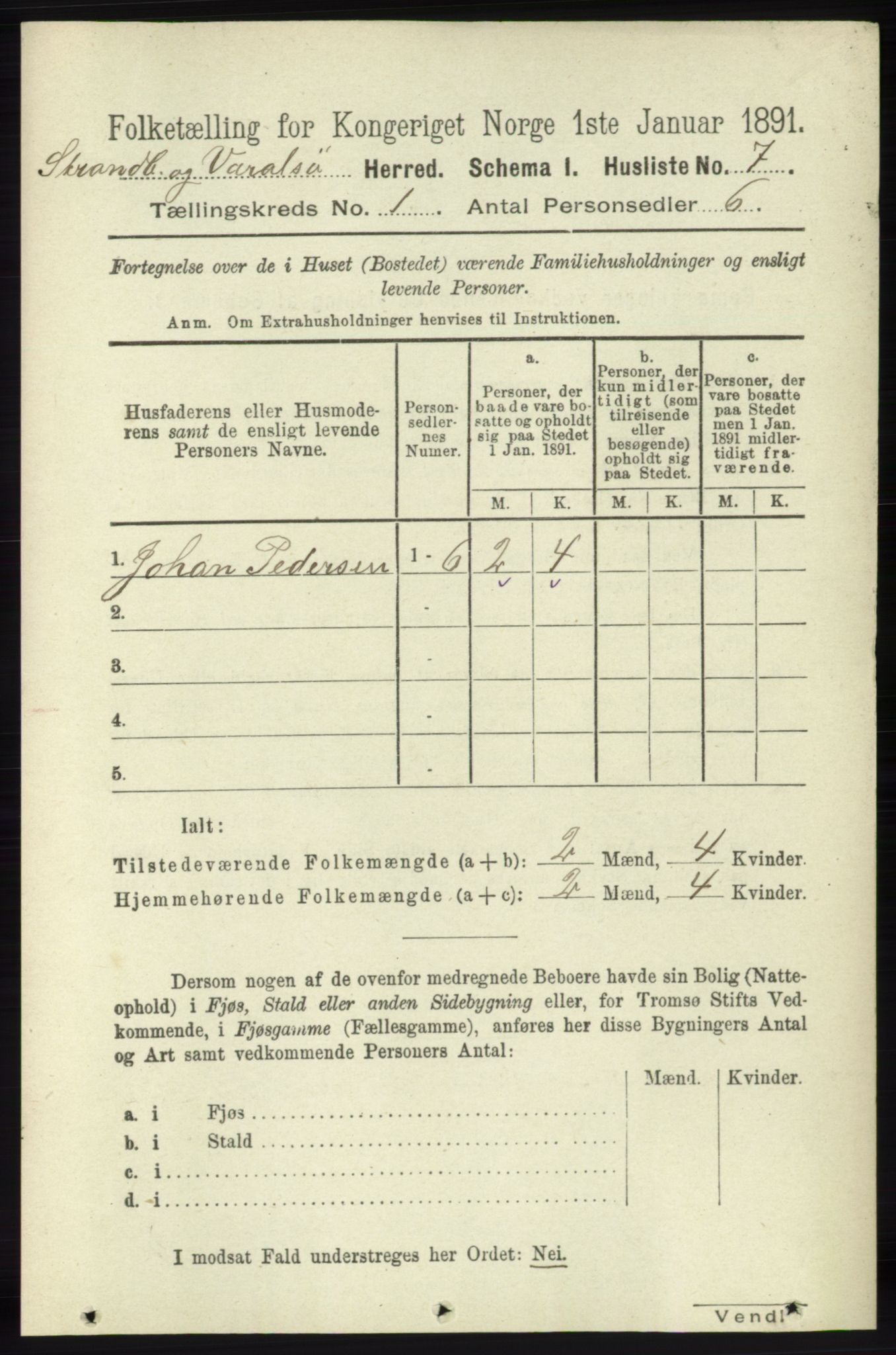 RA, Folketelling 1891 for 1226 Strandebarm og Varaldsøy herred, 1891, s. 30