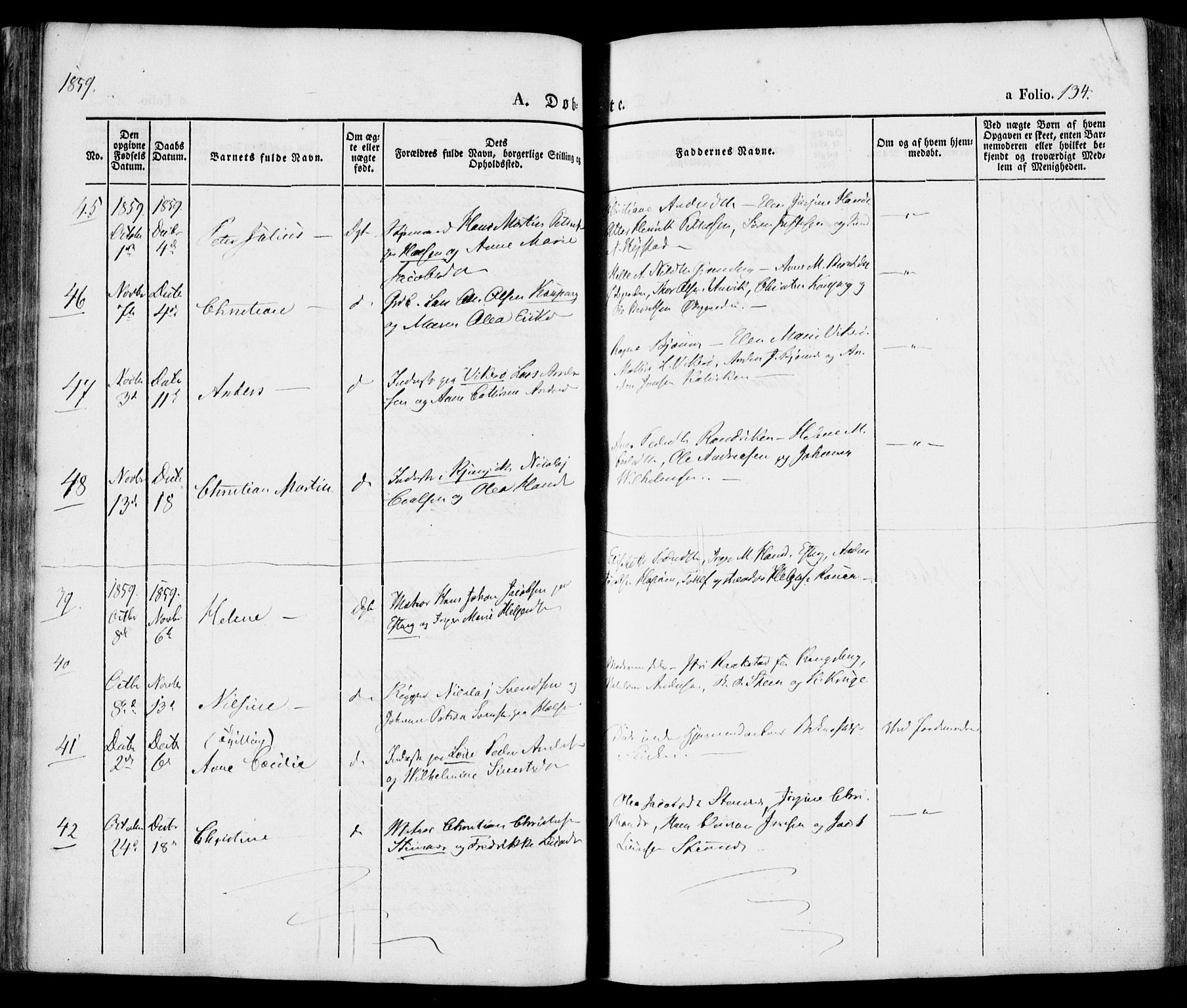 Tjølling kirkebøker, AV/SAKO-A-60/F/Fa/L0006: Ministerialbok nr. 6, 1835-1859, s. 134