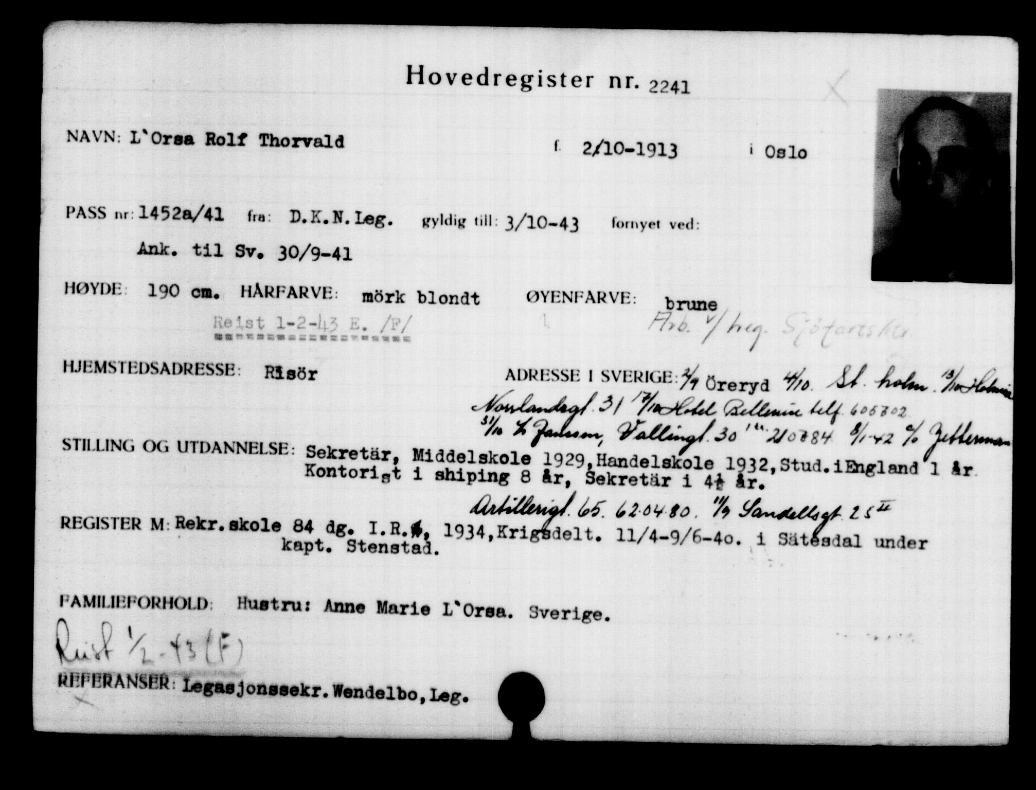 Utenriksstasjonene, Legasjonen i Stockholm, Flyktningkontoret, AV/RA-S-6753/V/Va/L0003: Kjesäterkartoteket, flyktninger med registreringsnr. 2001-3495, 1940-1945, s. 334