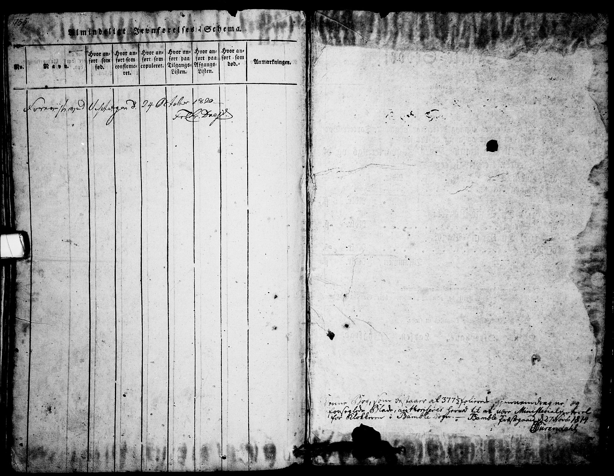 Bamble kirkebøker, SAKO/A-253/G/Ga/L0005: Klokkerbok nr. I 5, 1814-1855