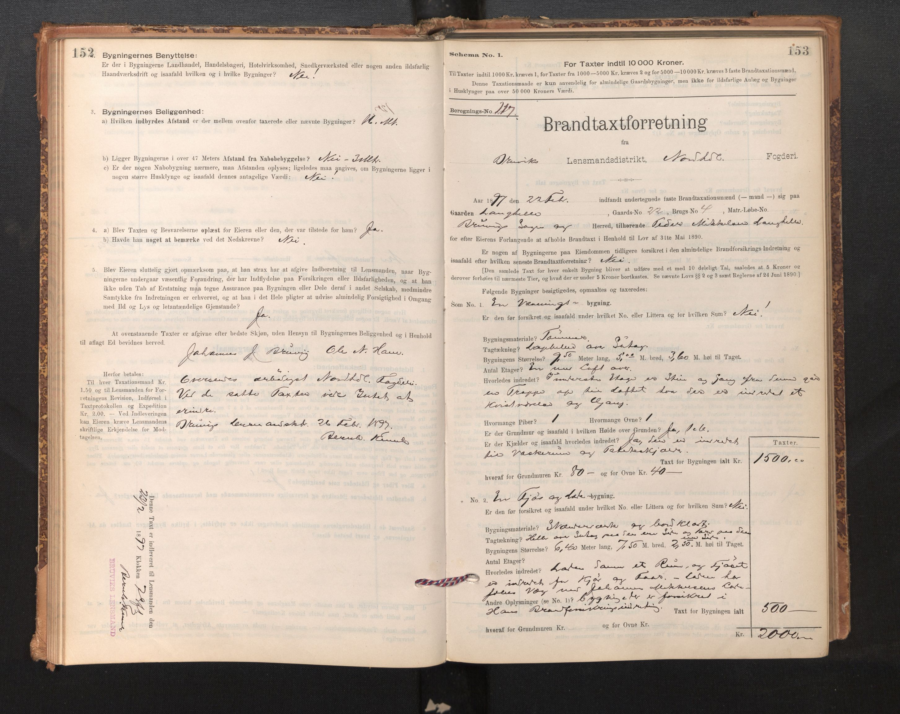 Lensmannen i Bruvik, SAB/A-31301/0012/L0006: Branntakstprotokoll, skjematakst, 1894-1906, s. 152-153