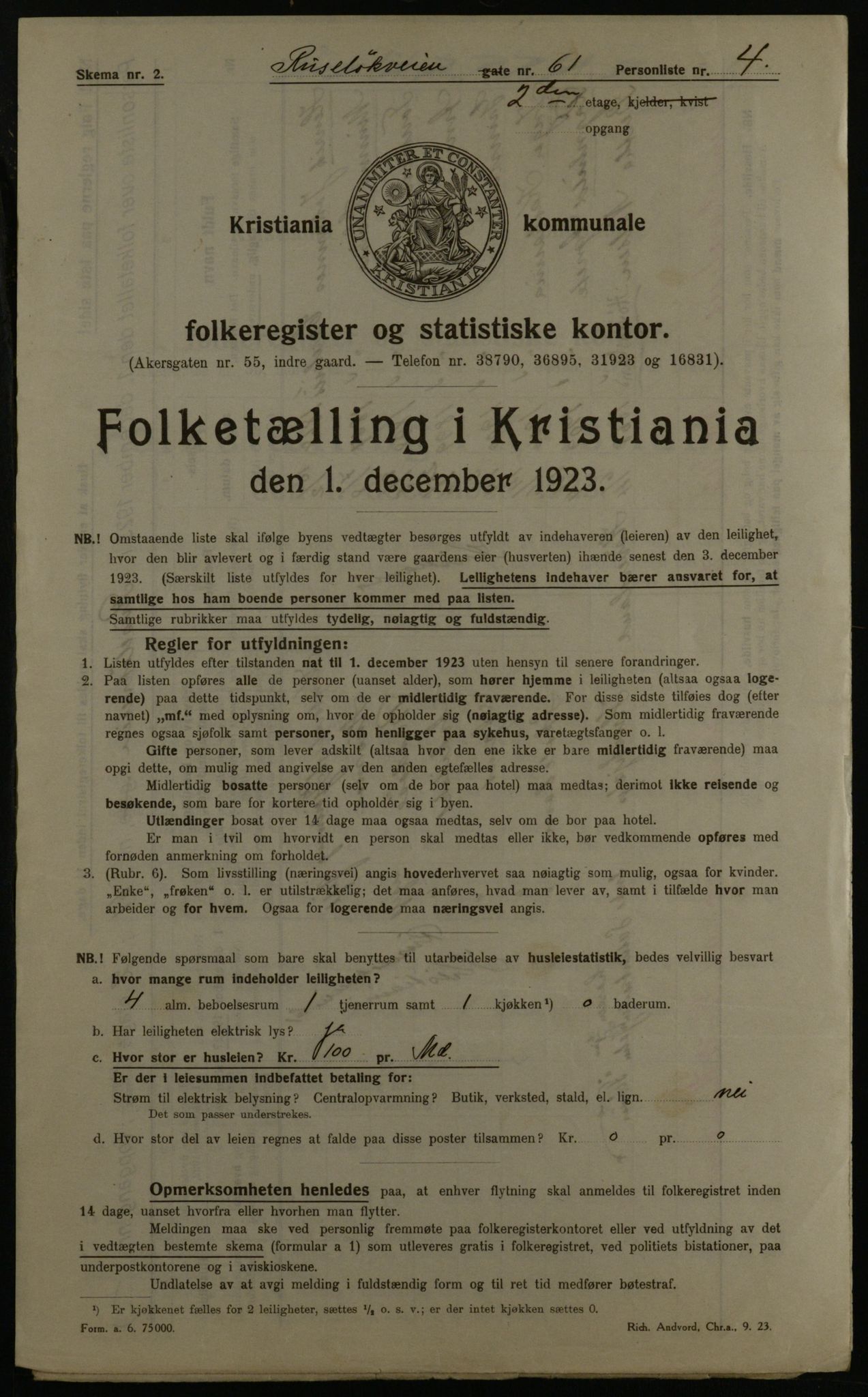 OBA, Kommunal folketelling 1.12.1923 for Kristiania, 1923, s. 94460