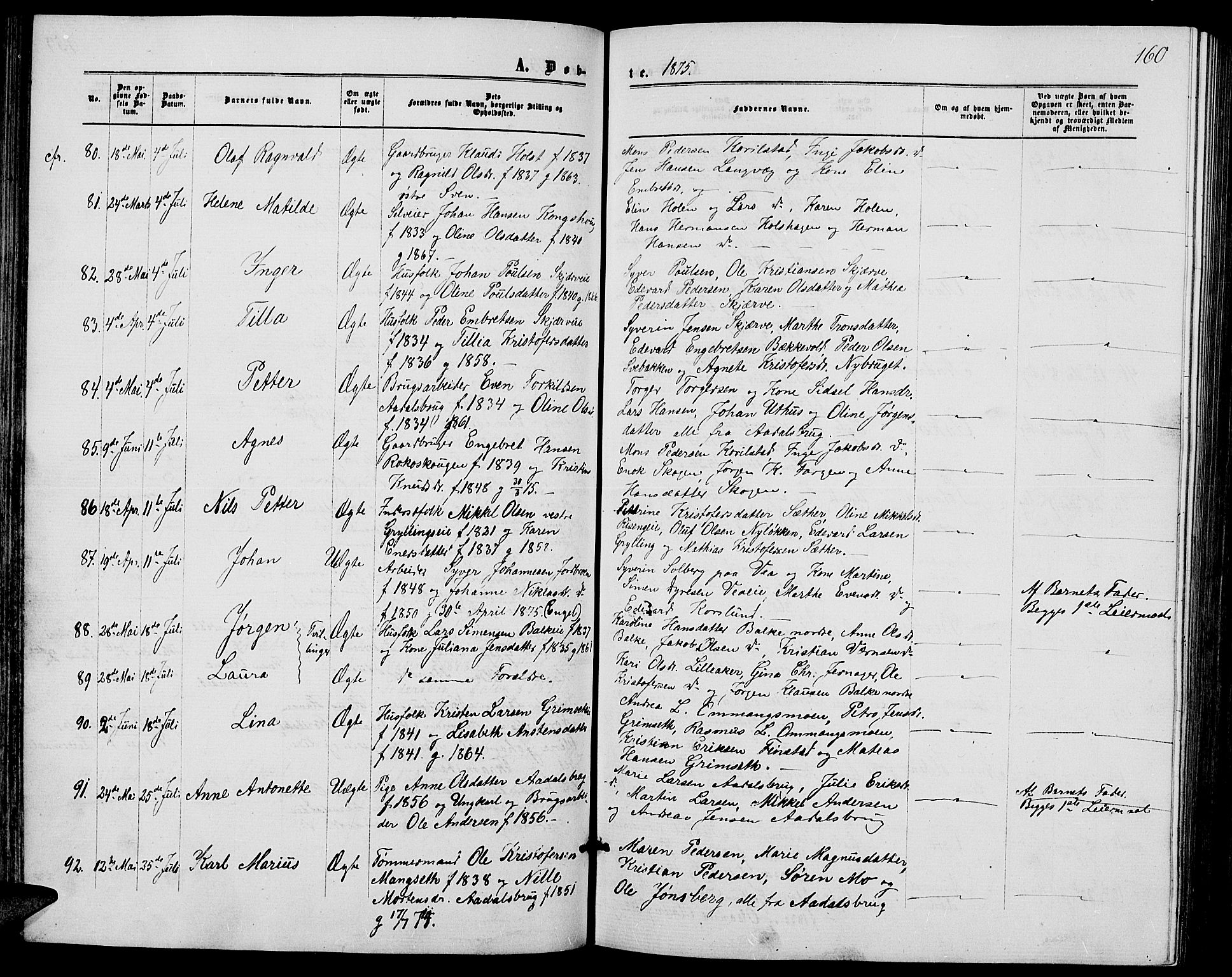 Løten prestekontor, AV/SAH-PREST-022/L/La/L0004: Klokkerbok nr. 4, 1863-1877, s. 160