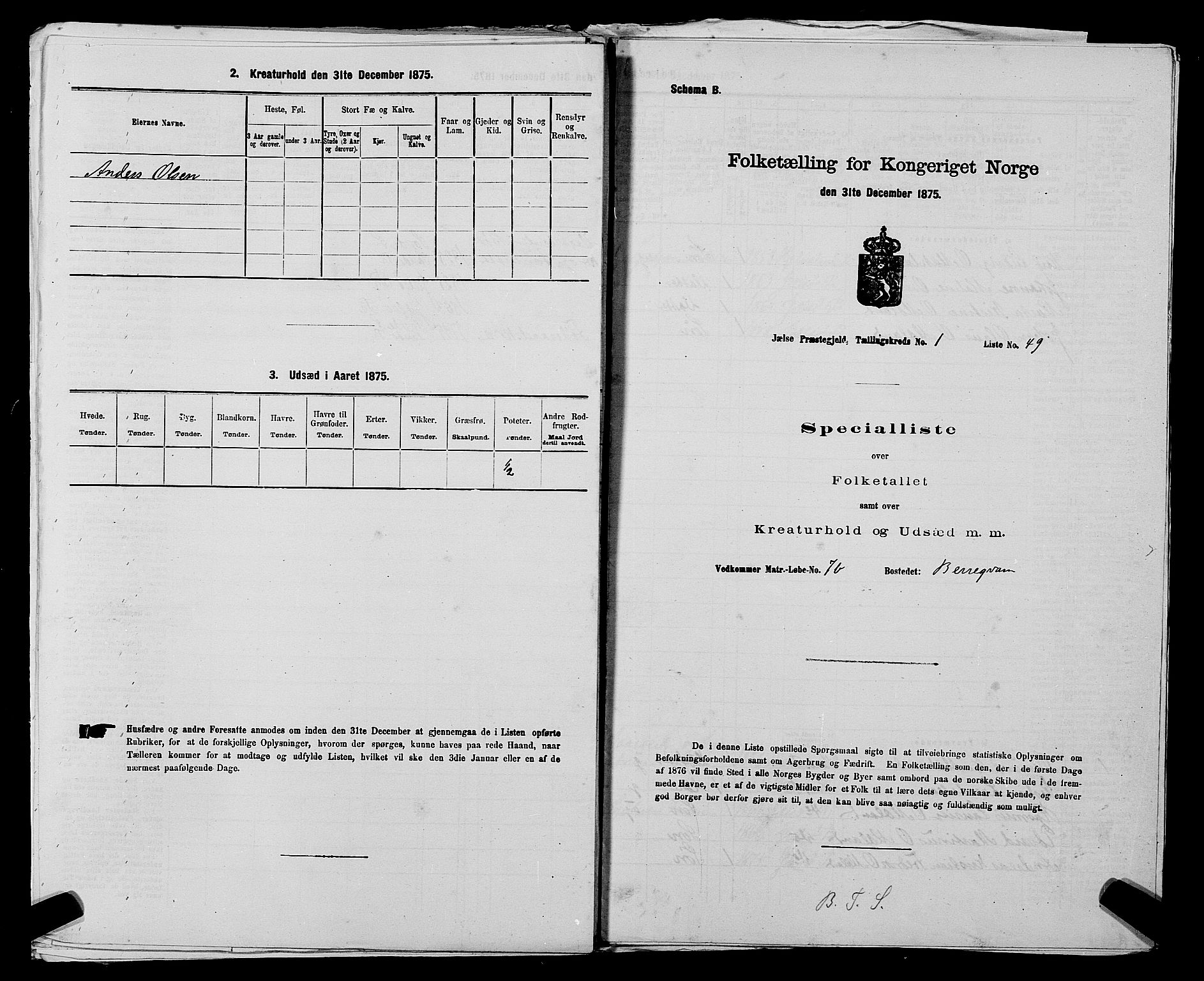 SAST, Folketelling 1875 for 1138P Jelsa prestegjeld, 1875, s. 104