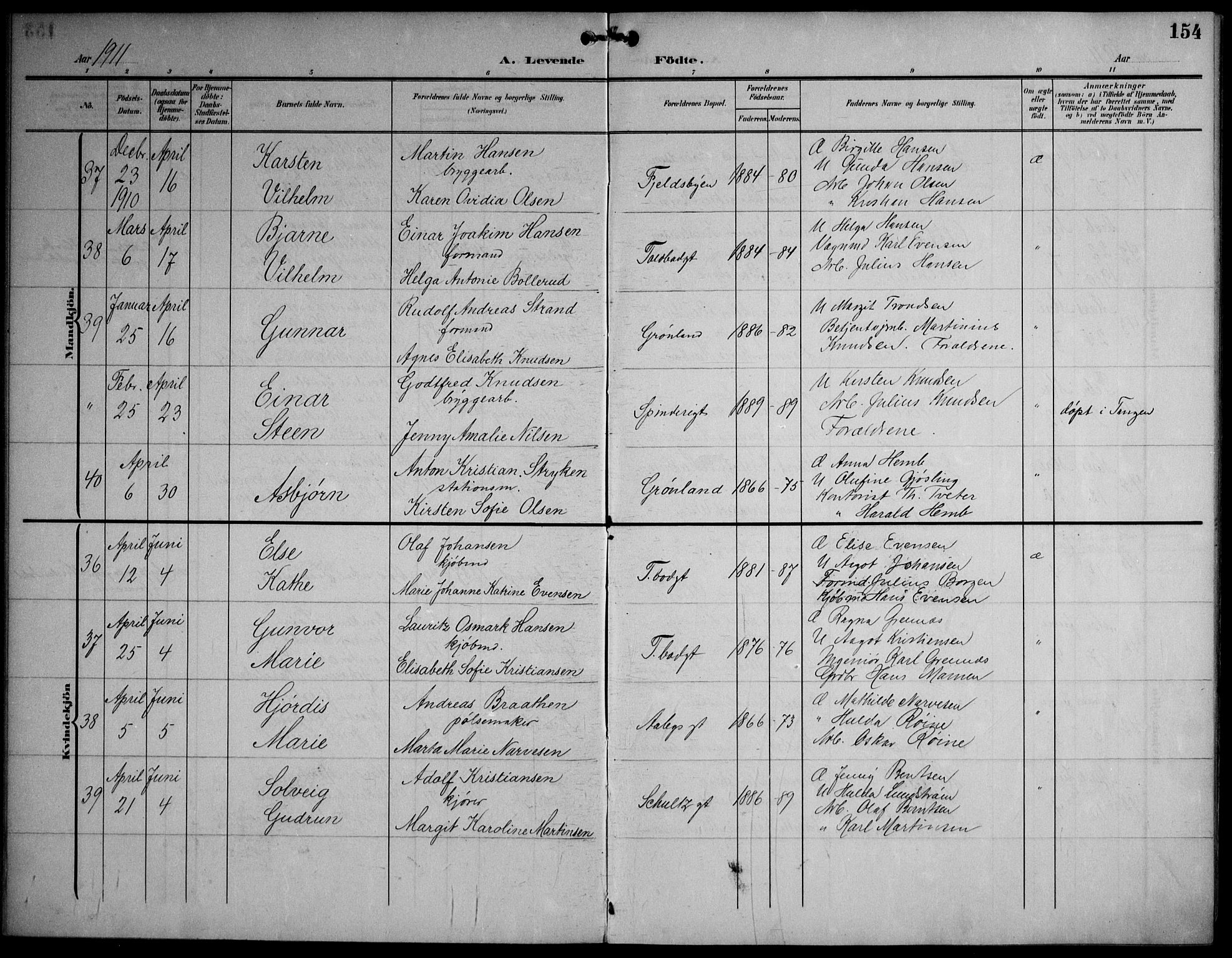 Strømsø kirkebøker, AV/SAKO-A-246/F/Fa/L0026: Ministerialbok nr. I 26, 1905-1914, s. 154