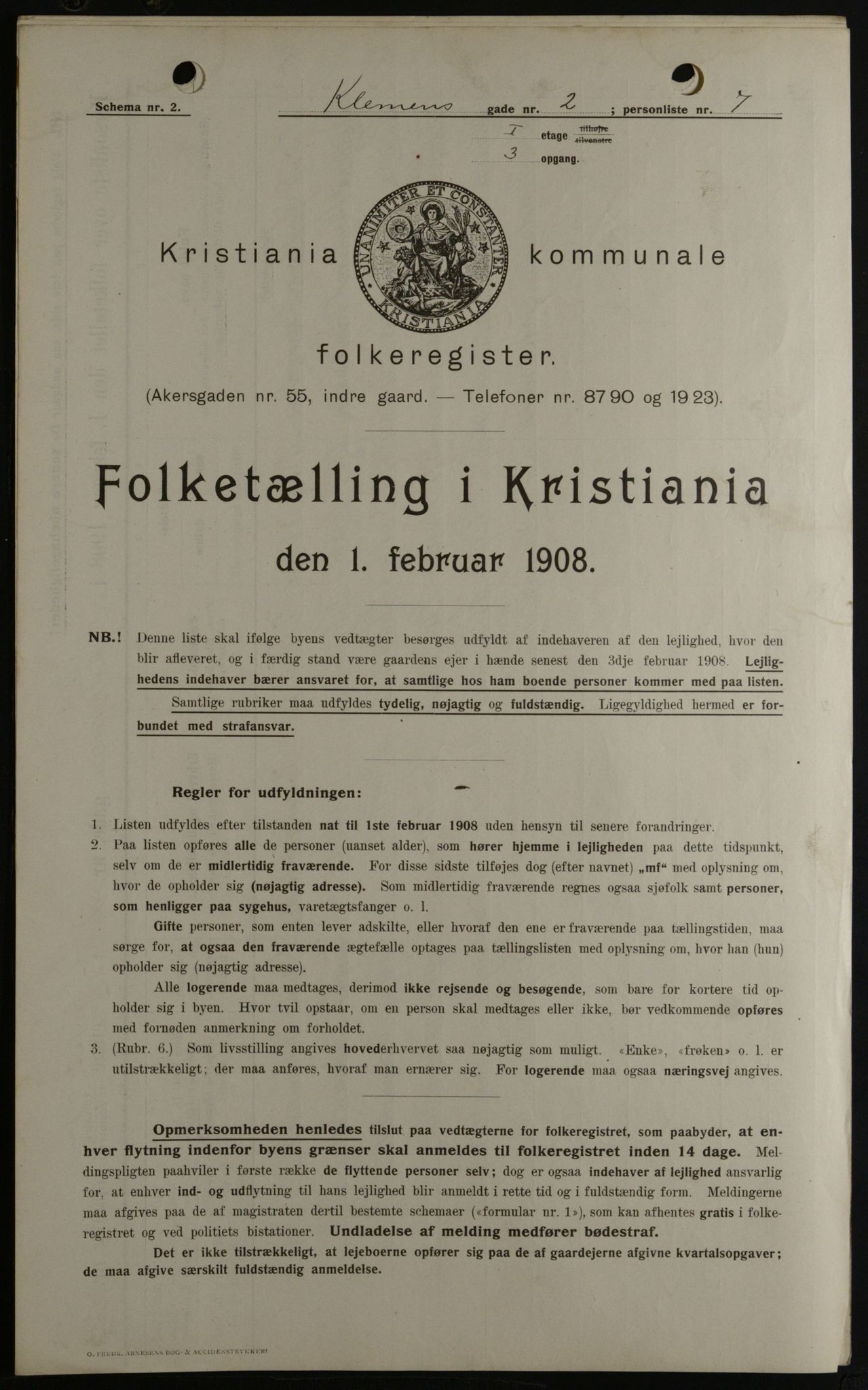 OBA, Kommunal folketelling 1.2.1908 for Kristiania kjøpstad, 1908, s. 12005