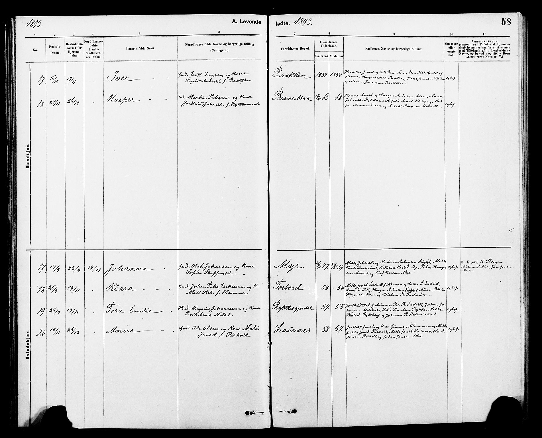 Ministerialprotokoller, klokkerbøker og fødselsregistre - Nord-Trøndelag, AV/SAT-A-1458/712/L0103: Klokkerbok nr. 712C01, 1878-1917, s. 58