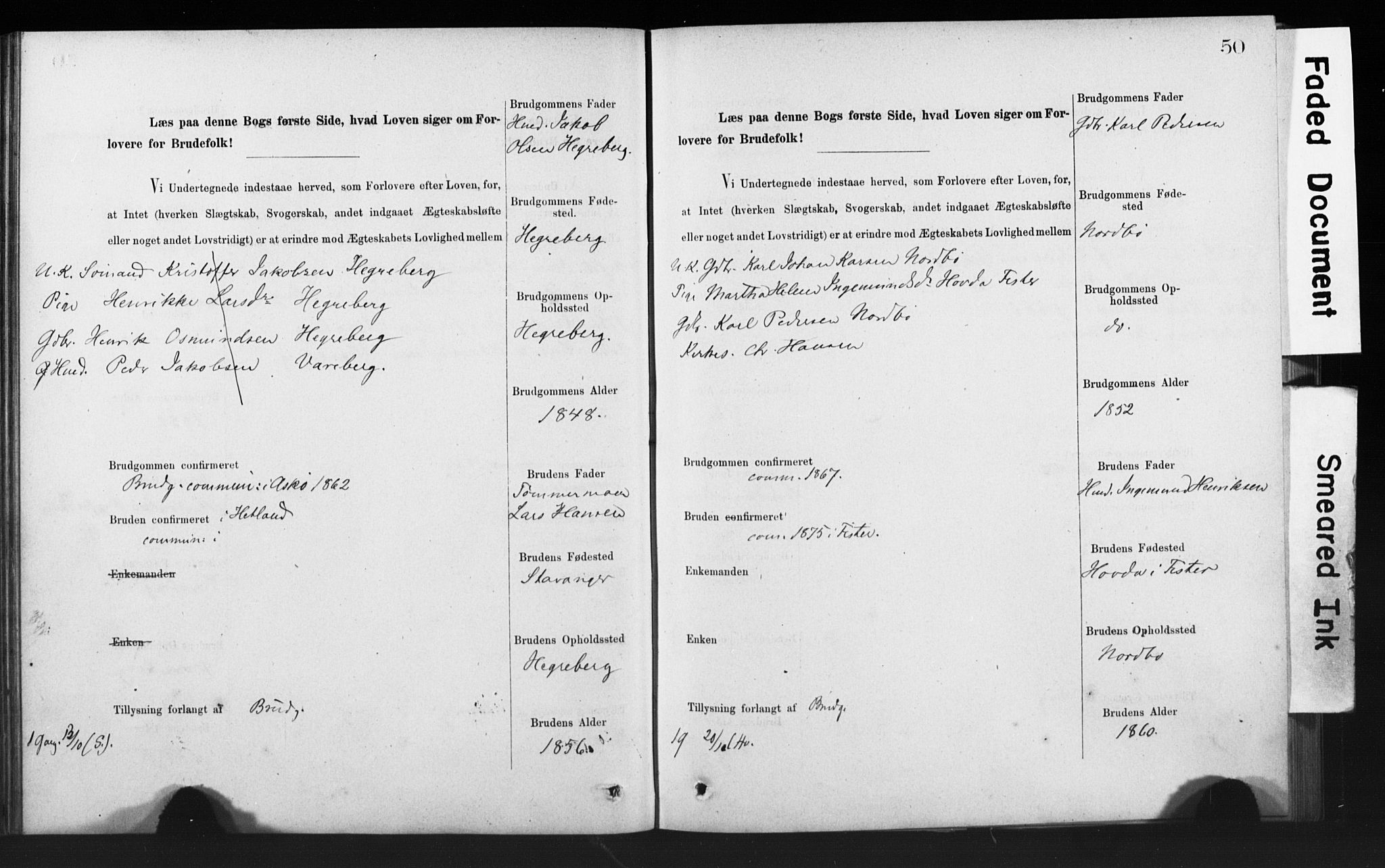 Rennesøy sokneprestkontor, AV/SAST-A -101827/I/Ie/L0001: Lysningsprotokoll nr. 1, 1873-1898, s. 50