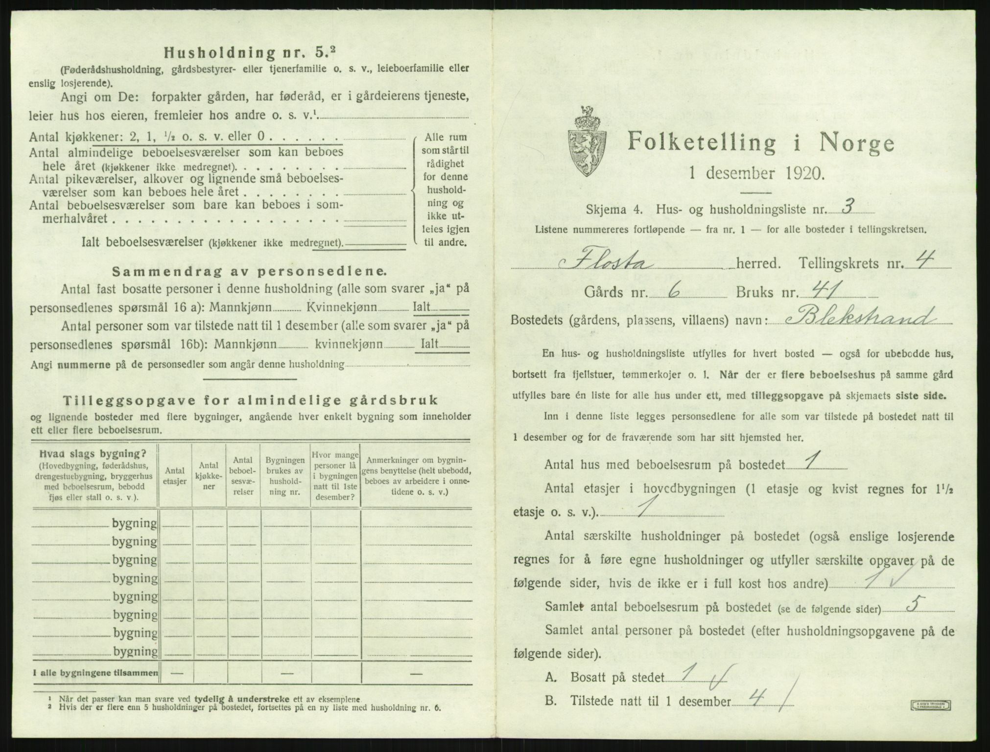 SAK, Folketelling 1920 for 0916 Flosta herred, 1920, s. 406