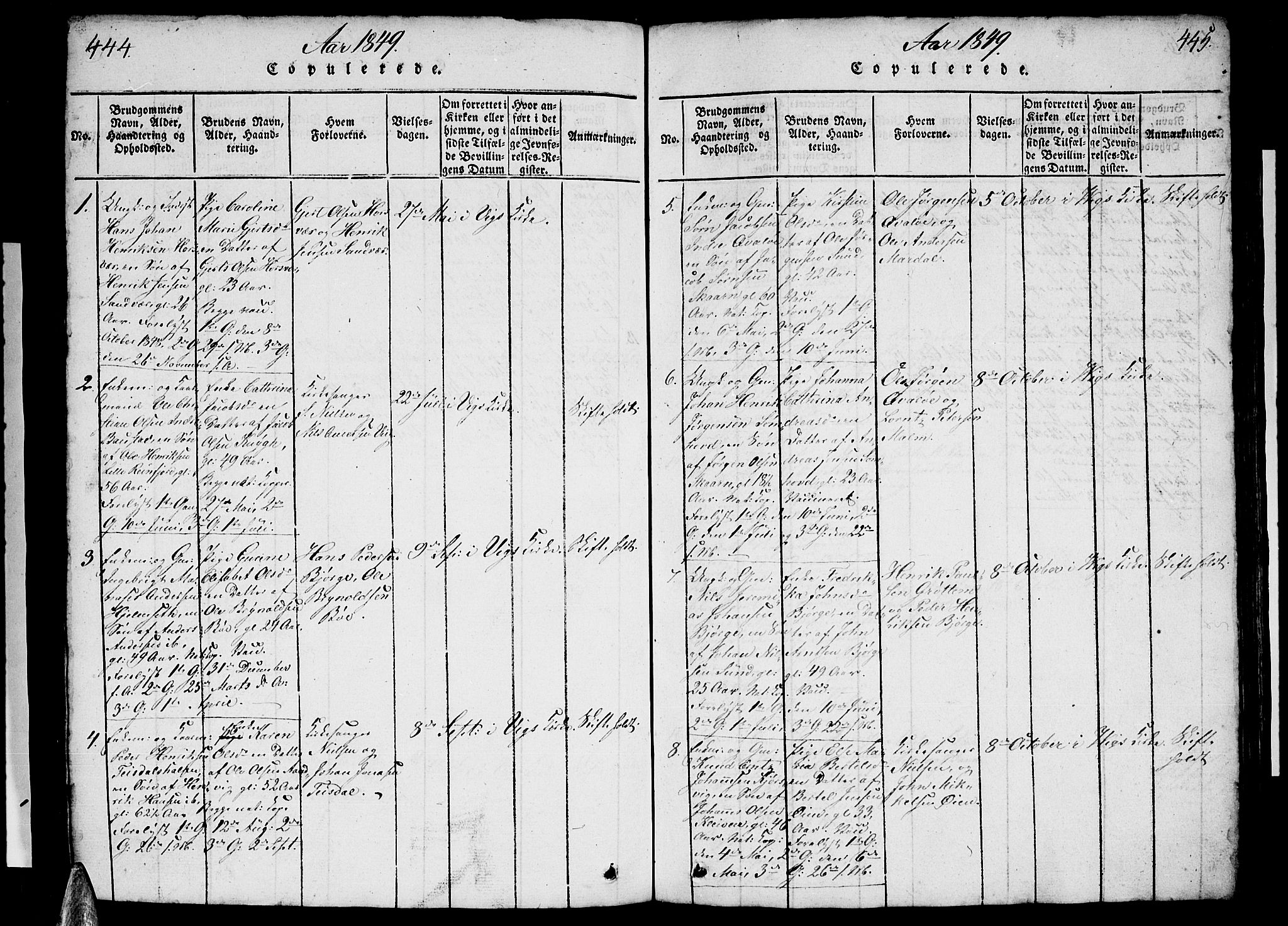 Ministerialprotokoller, klokkerbøker og fødselsregistre - Nordland, AV/SAT-A-1459/812/L0186: Klokkerbok nr. 812C04, 1820-1849, s. 444-445