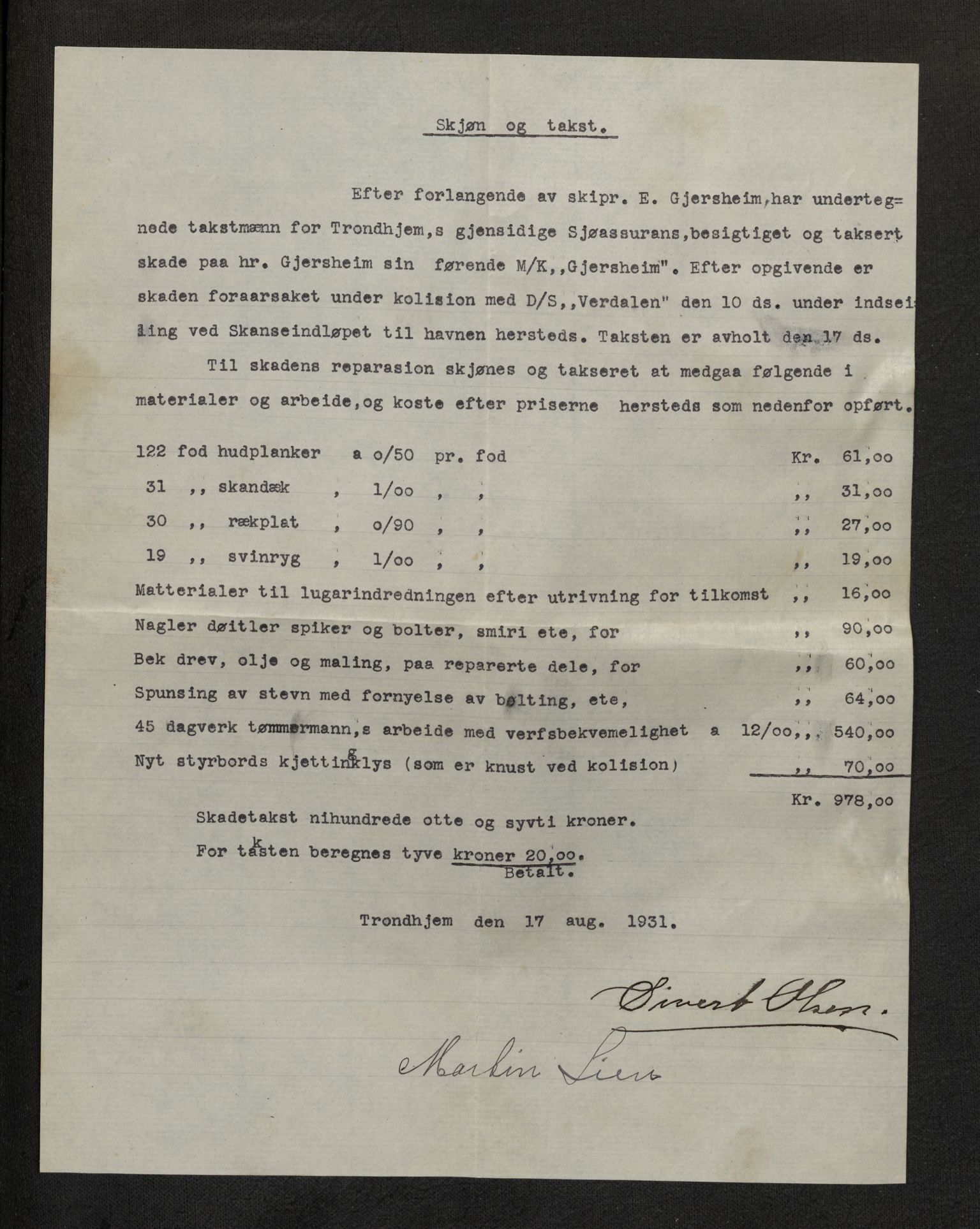 Jondal Skipsassuranseforening, AV/SAB-SAB/PA-0276/E/L0102: Korrespondanse , 1931-1932