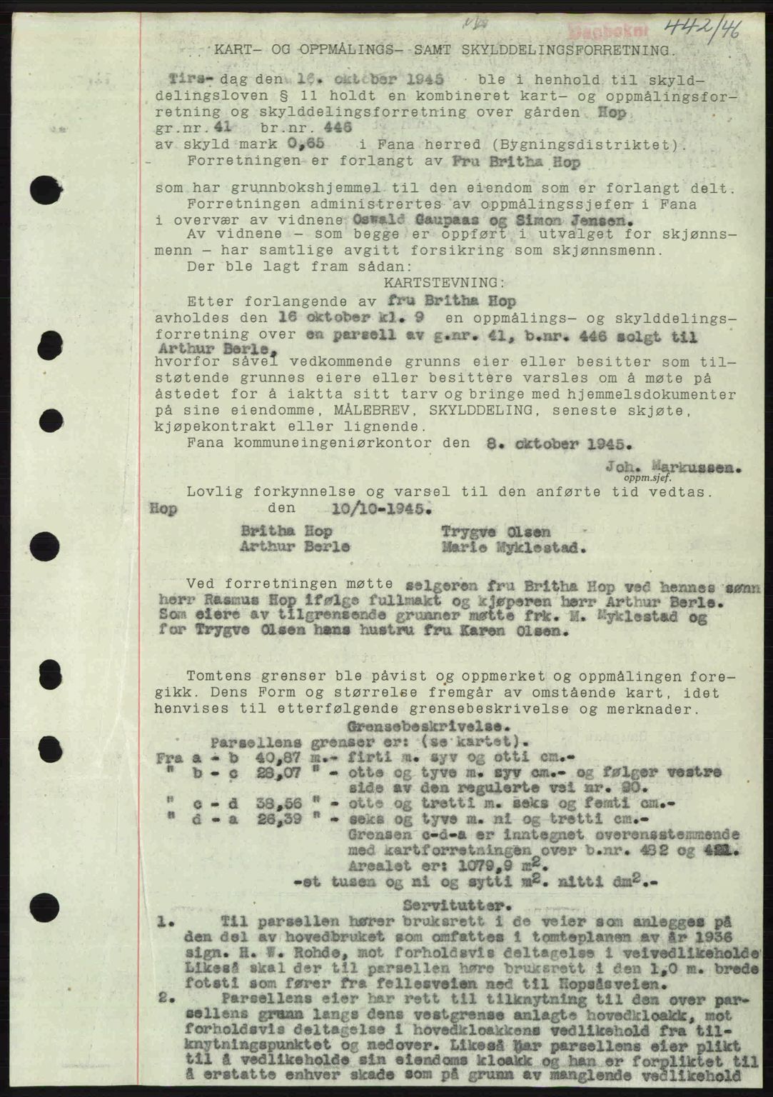 Midhordland sorenskriveri, SAB/A-3001/1/G/Gb/Gbj/L0022: Pantebok nr. A41-43, 1946-1946, Dagboknr: 442/1946