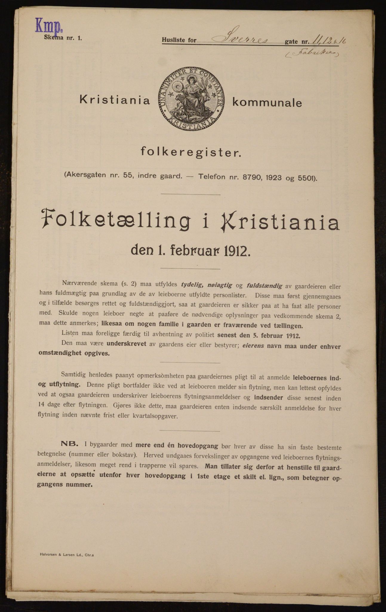 OBA, Kommunal folketelling 1.2.1912 for Kristiania, 1912, s. 105985